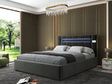 Pat dormitor dumonde, tapitat gri cu LED si SISTEM AUDIO, Glow 180x200 cm, somiera rabatabila inclusa, spatiu depozitare