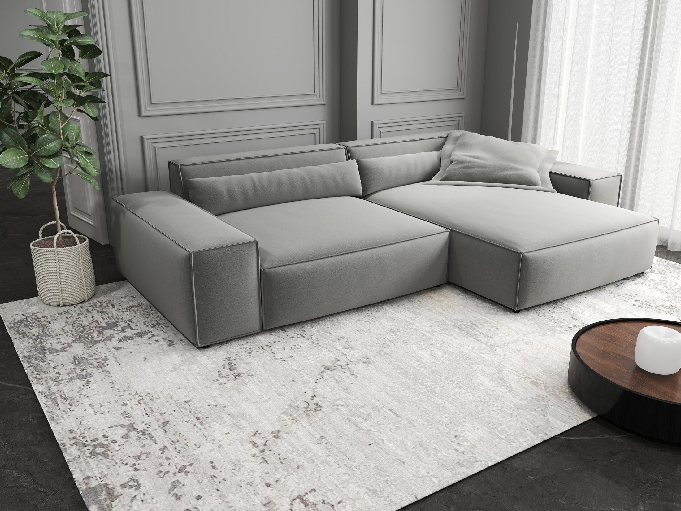 Colțar dumonde cu șezut confortabil din spumă HR, Marvelo Royal Gri 264x175 cm II