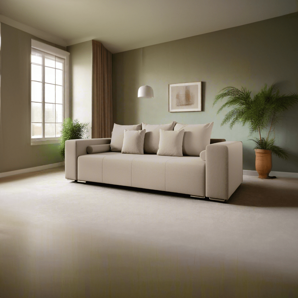 Canapea extensibilă dumonde cu ladă de depozitare si sezut confortabil din spuma HR, Marbela Bej 245x100 cm Fabrica