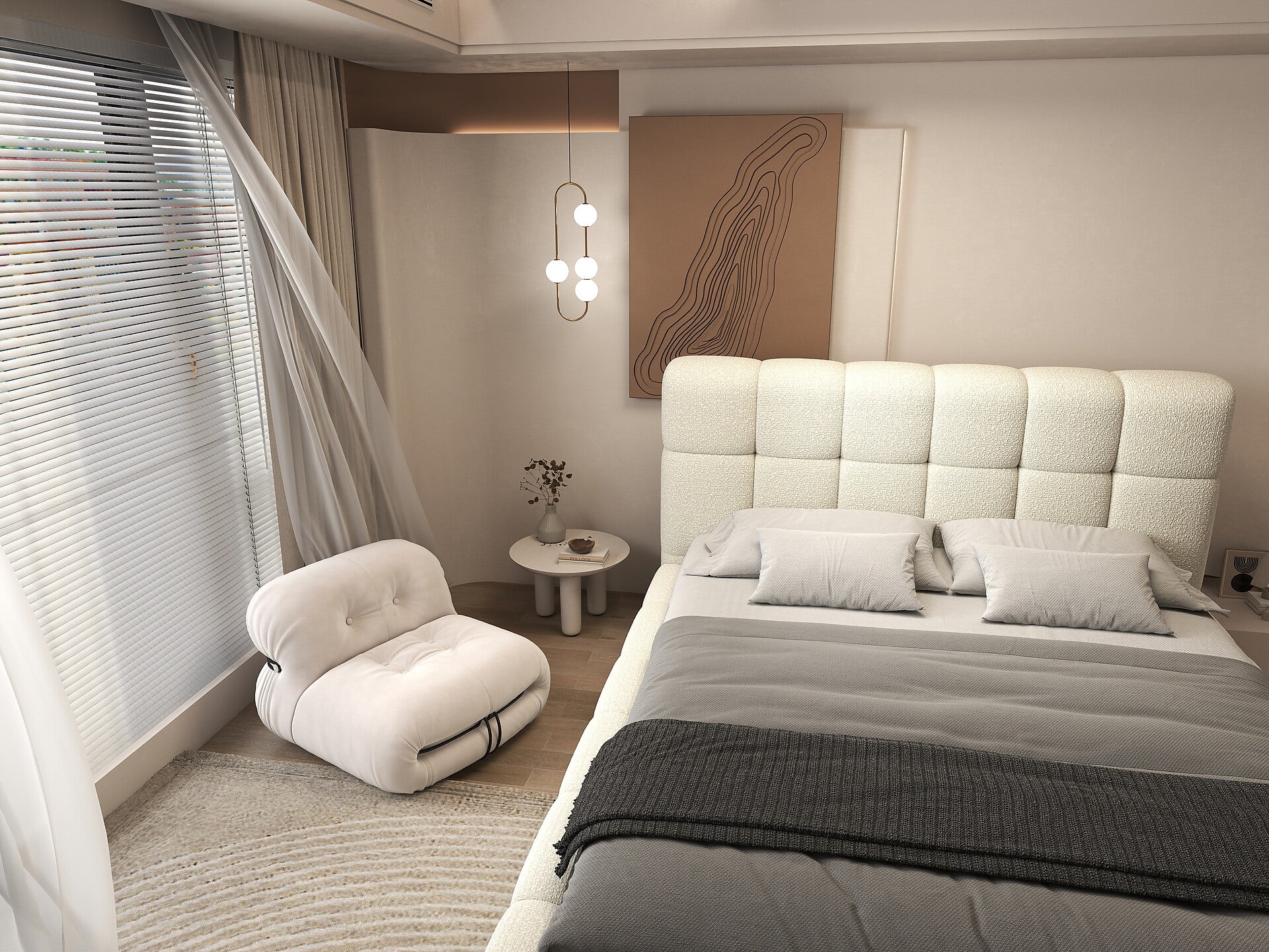 Pat dormitor dumonde, tapitat bej, Lorenzo 160x200 cm, somiera rabatabila inclusa, spatiu depozitare