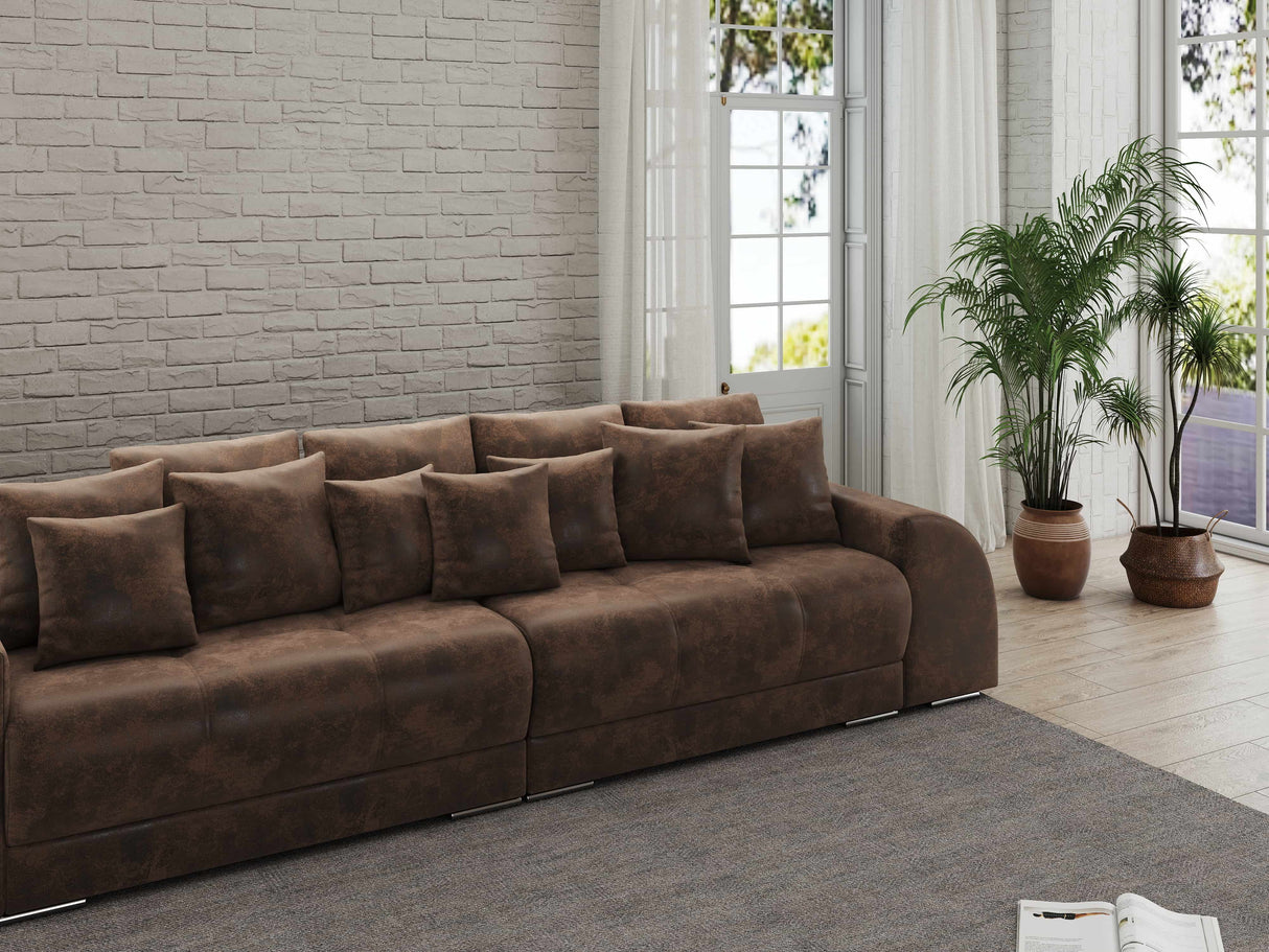 Canapea extensibilă dumonde cu 2 lăzi de depozitare si sezut confortabil din spuma HR, Big Sofa Verona Madagaskar Brown 310x100 cm Fabrica
