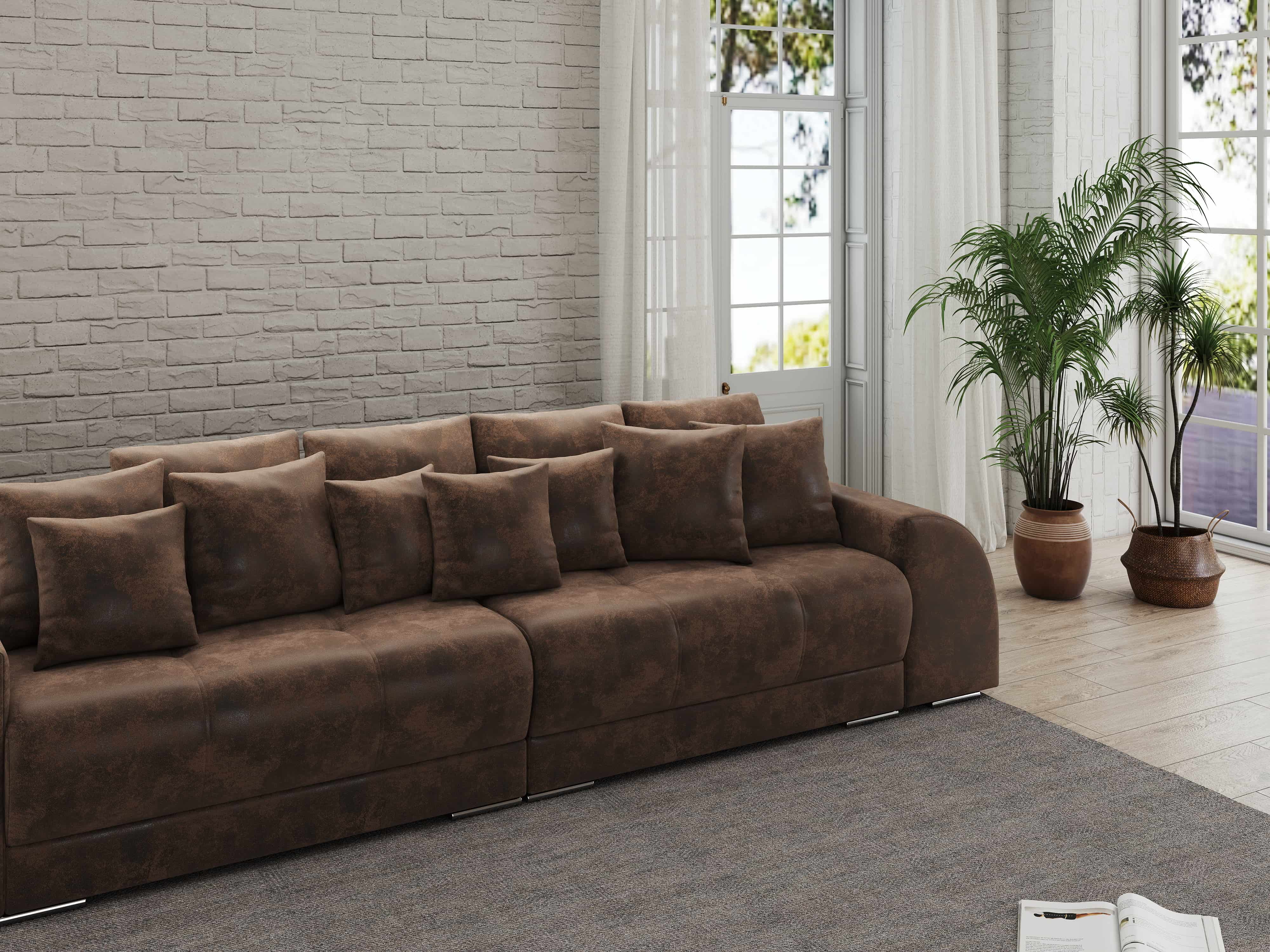 Canapea extensibilă dumonde cu 2 lăzi de depozitare si sezut confortabil din spuma HR, Big Sofa Verona Madagaskar Brown 310x100 cm Fabrica