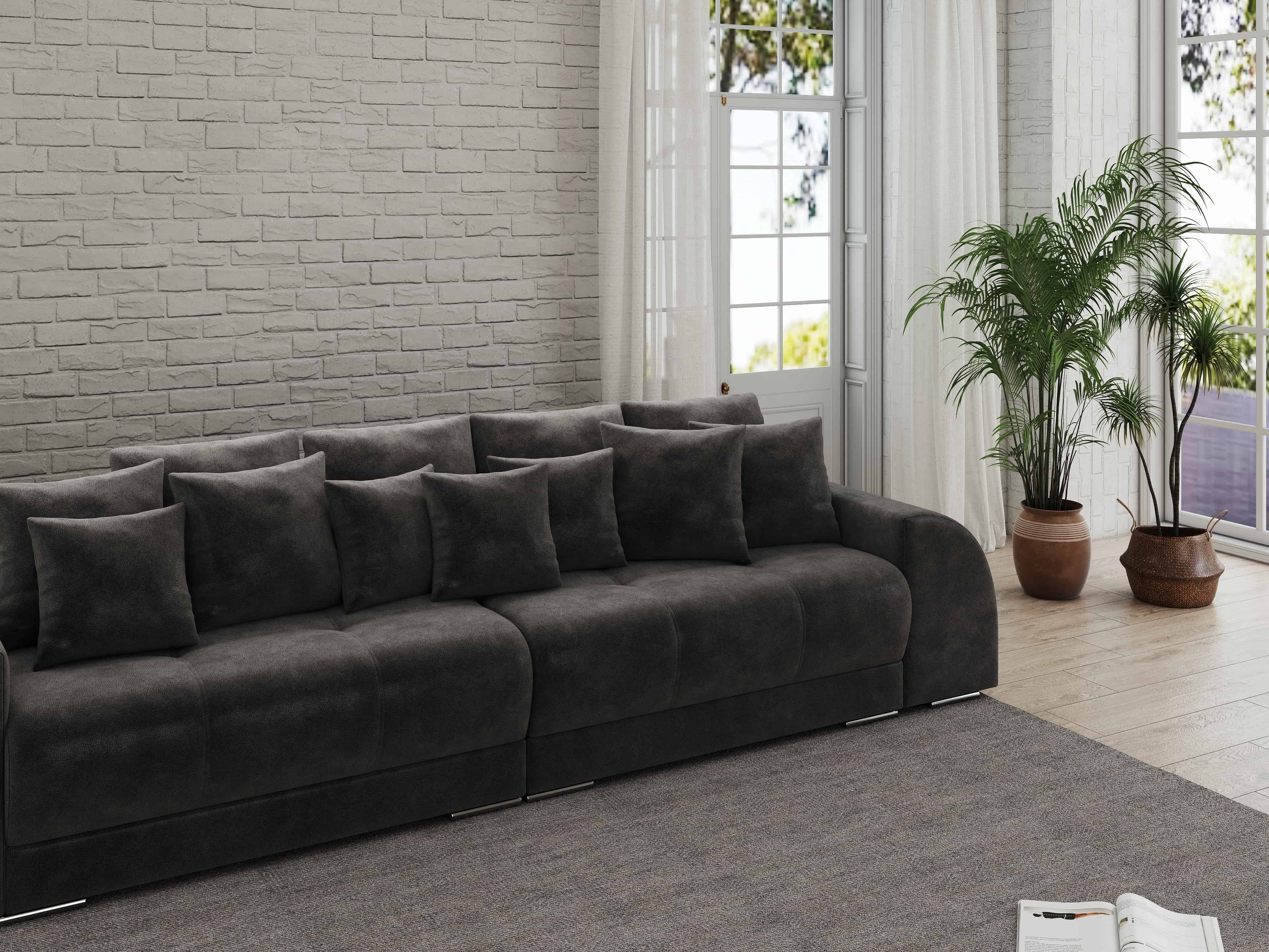 Canapea extensibilă dumonde cu 2 lăzi de depozitare si sezut confortabil din spuma HR, Big Sofa Verona Tobago Anthracit 310x100 cm Fabrica