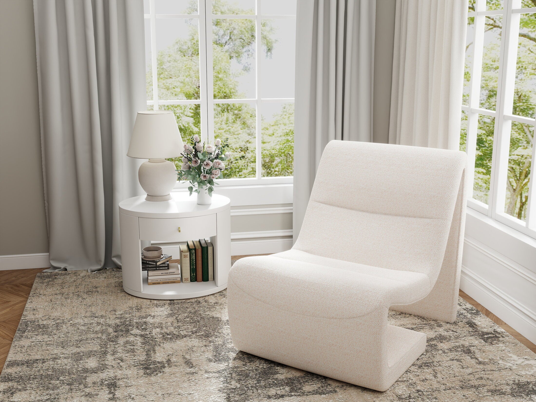 Fotoliu dumonde tapitat Bej modern Noctis 65x92cm