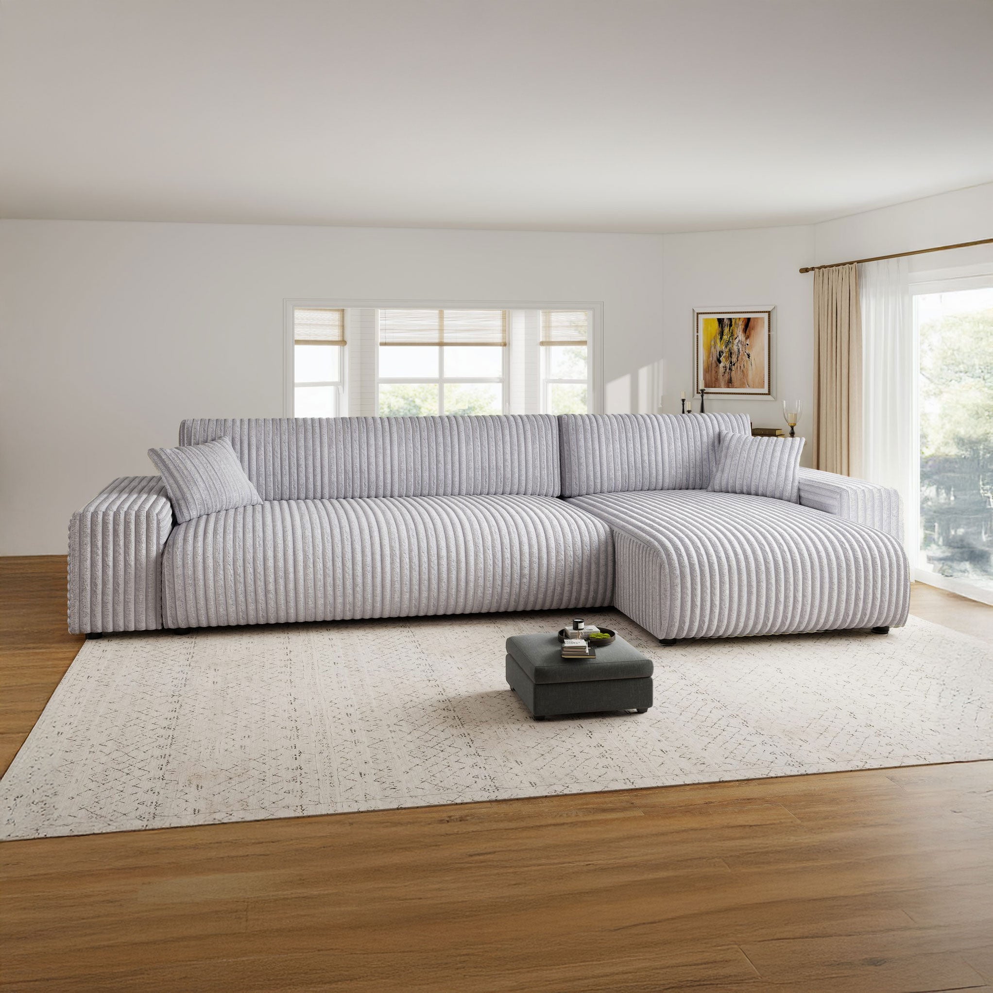 Colțar dumonde fix cu șezut confortabil din spumă High-Density, Justin Tilia gri 294x144 cm