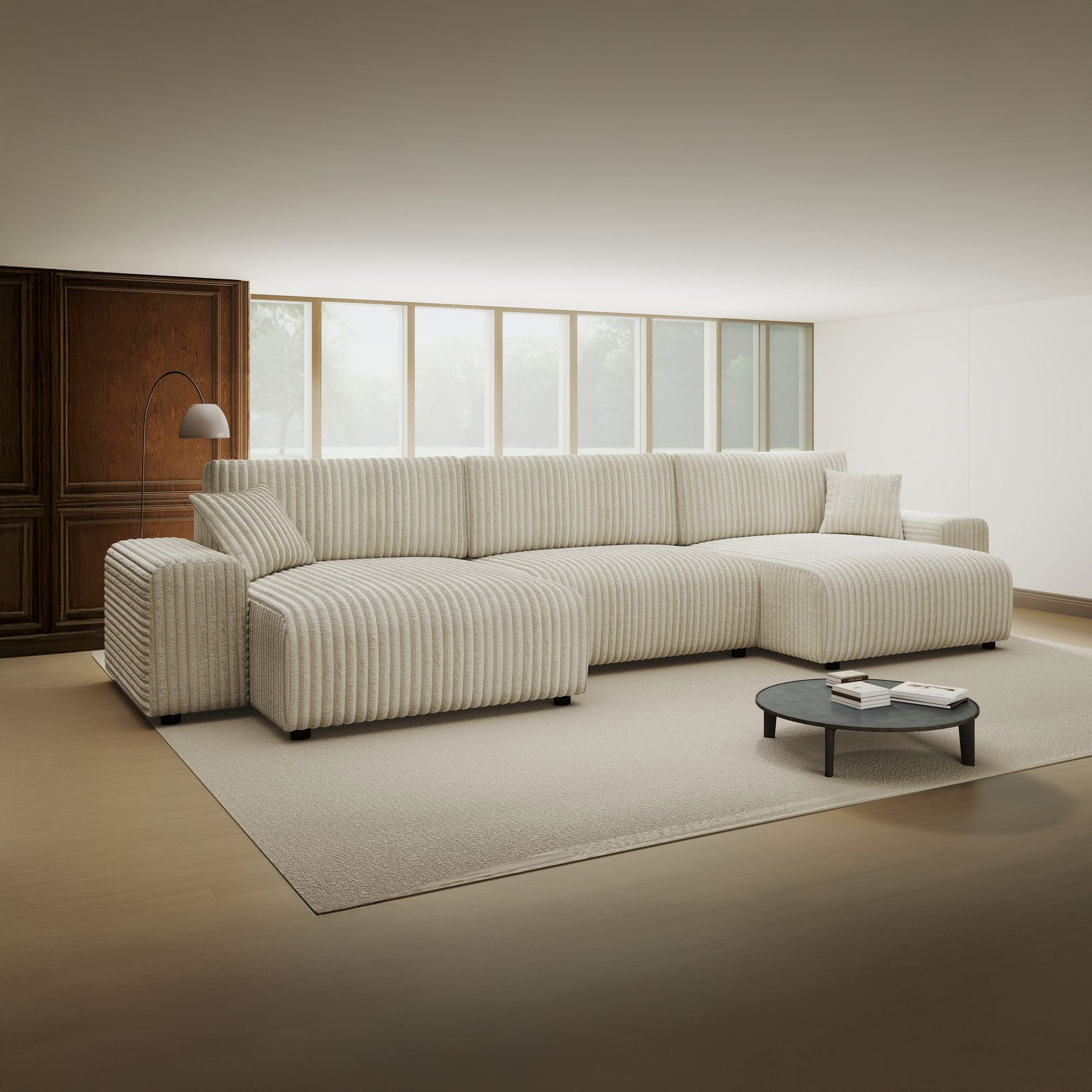Colțar dumonde fix cu șezut confortabil din spumă High-Density, Justin U Tilia alb 325x144 cm