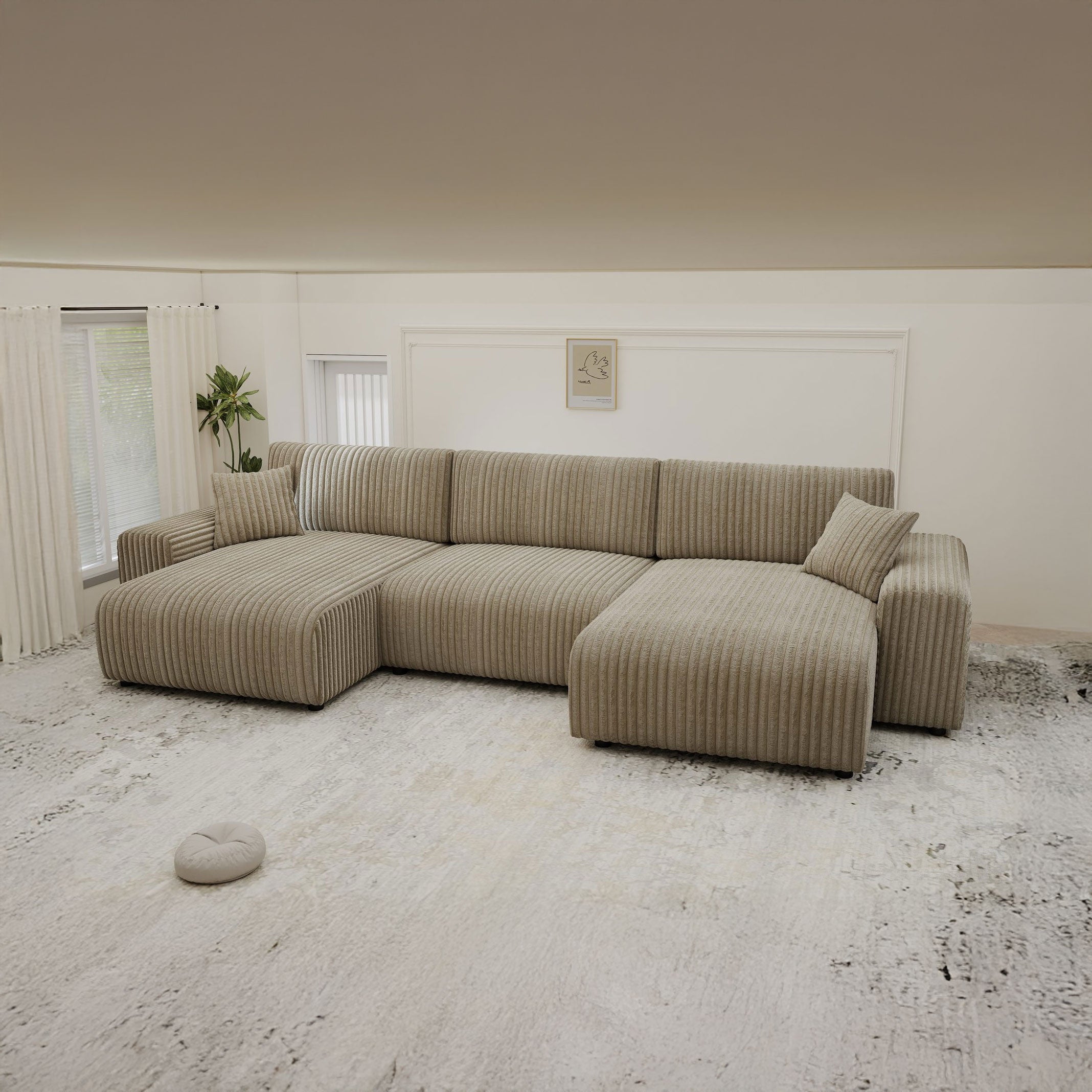 Colțar dumonde fix cu șezut confortabil din spumă High-Density, Justin U Tilia gri 325x144 cm