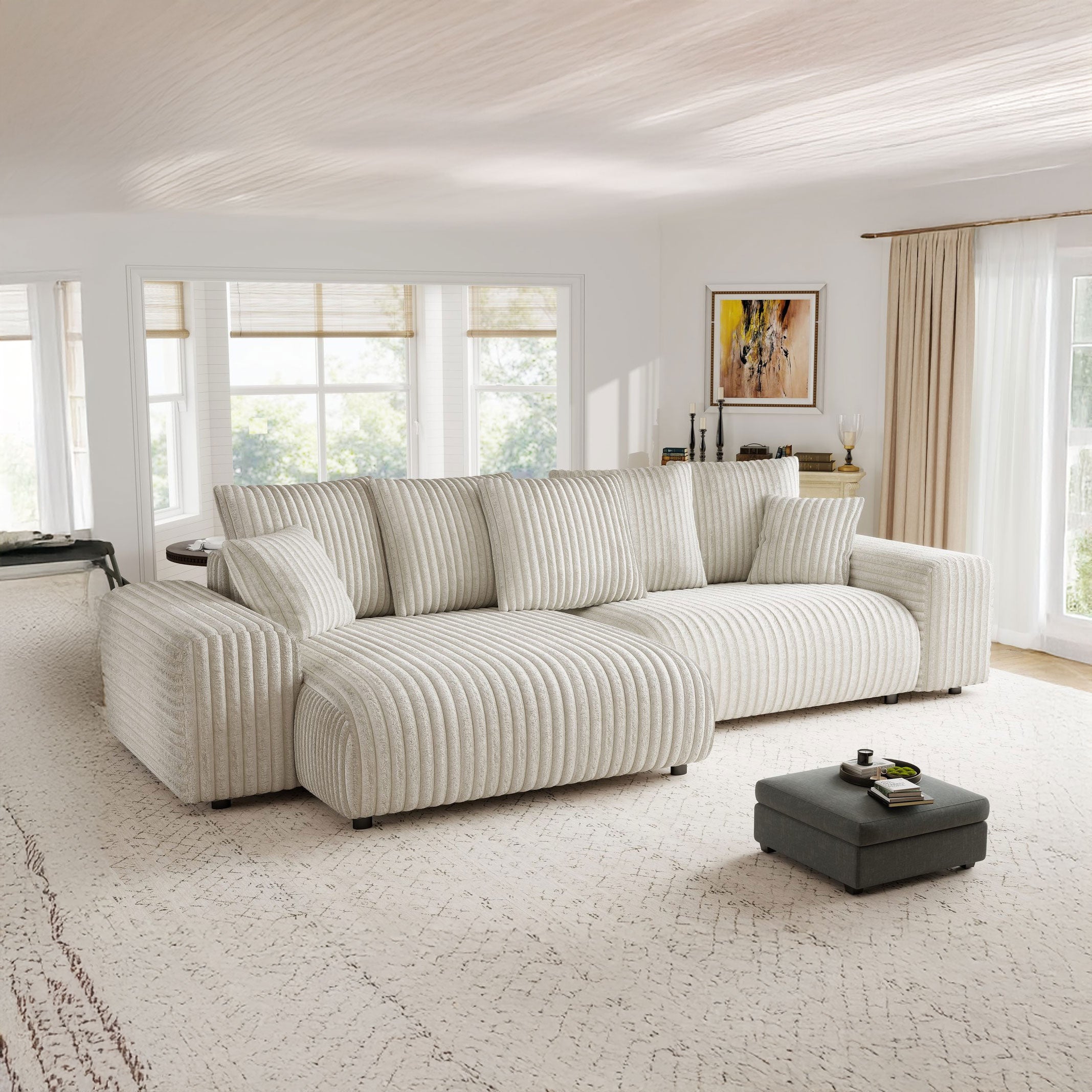 Colțar dumonde fix cu șezut confortabil din spumă High-Density, Luma Bis Tilia alb 250x164 cm