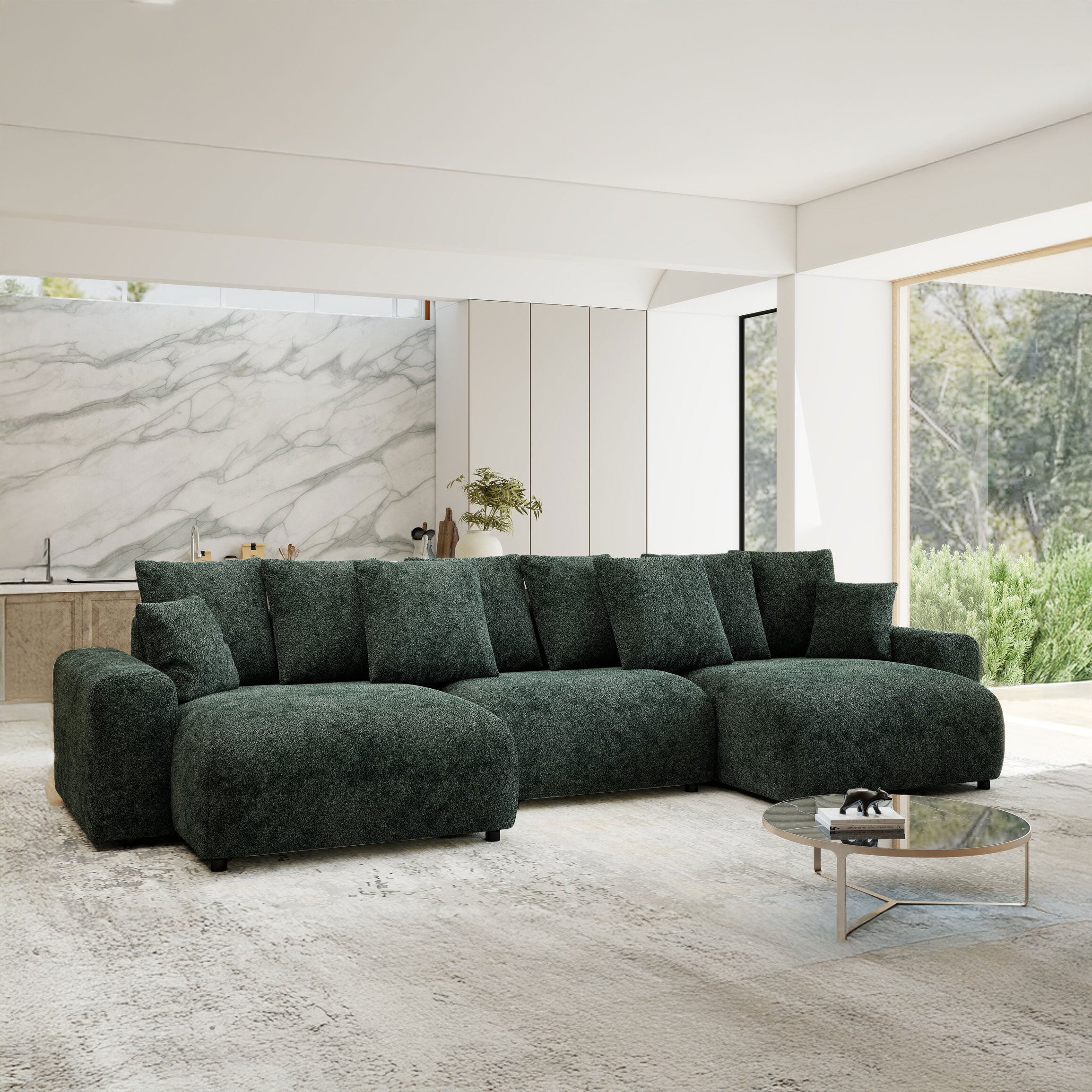 Colțar extensibil dumonde cu ladă de depozitare si sezut confortabil din spuma HR, Luma U Euphoria Verde 336x140 cm