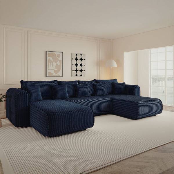 Colțar extensibil dumonde în formă de U cu ladă de depozitare Monaco U Tilia Albastru 390x190 cm