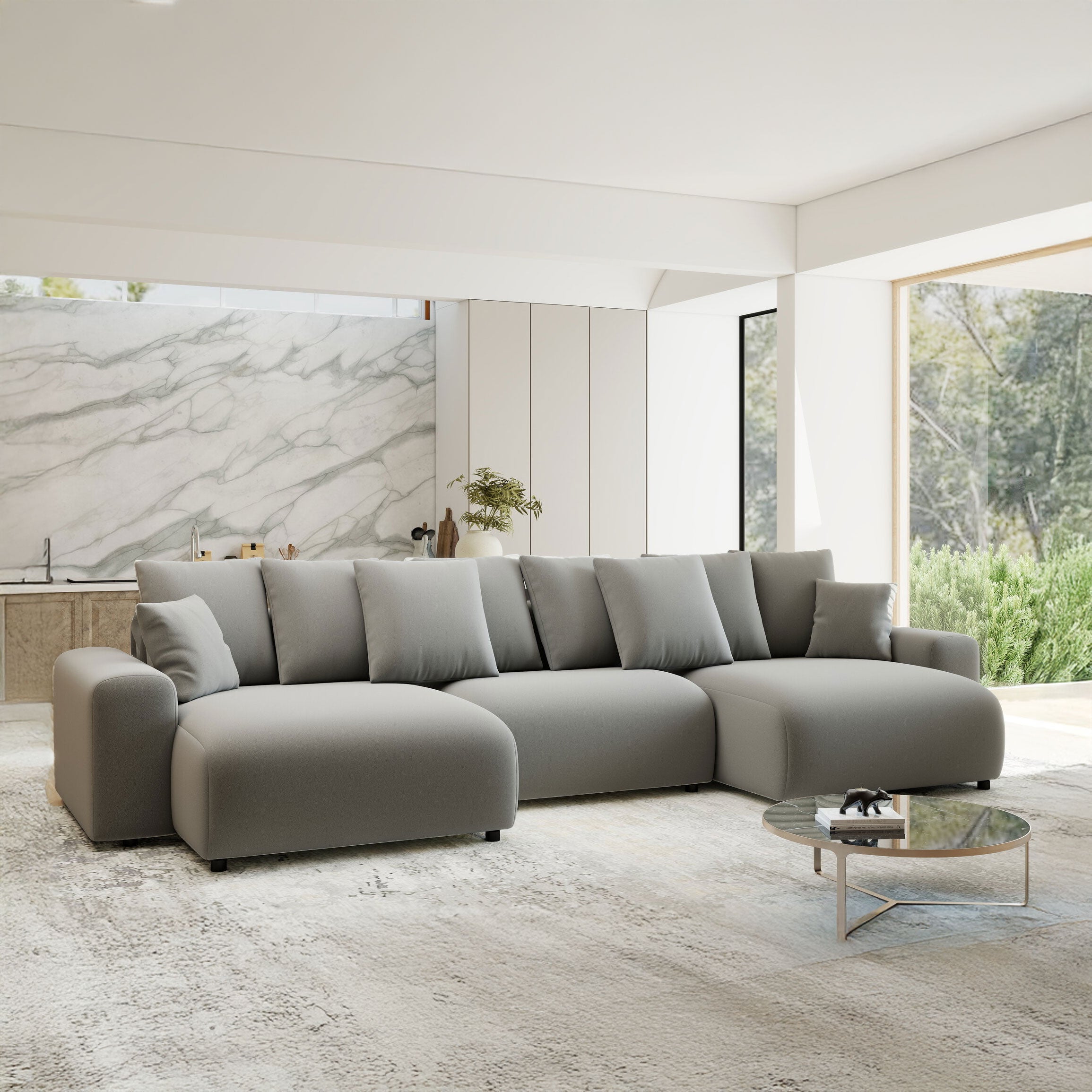 Colțar extensibil dumonde cu ladă de depozitare si sezut confortabil din spuma HR, Luma U Royal Gri 336x140 cm