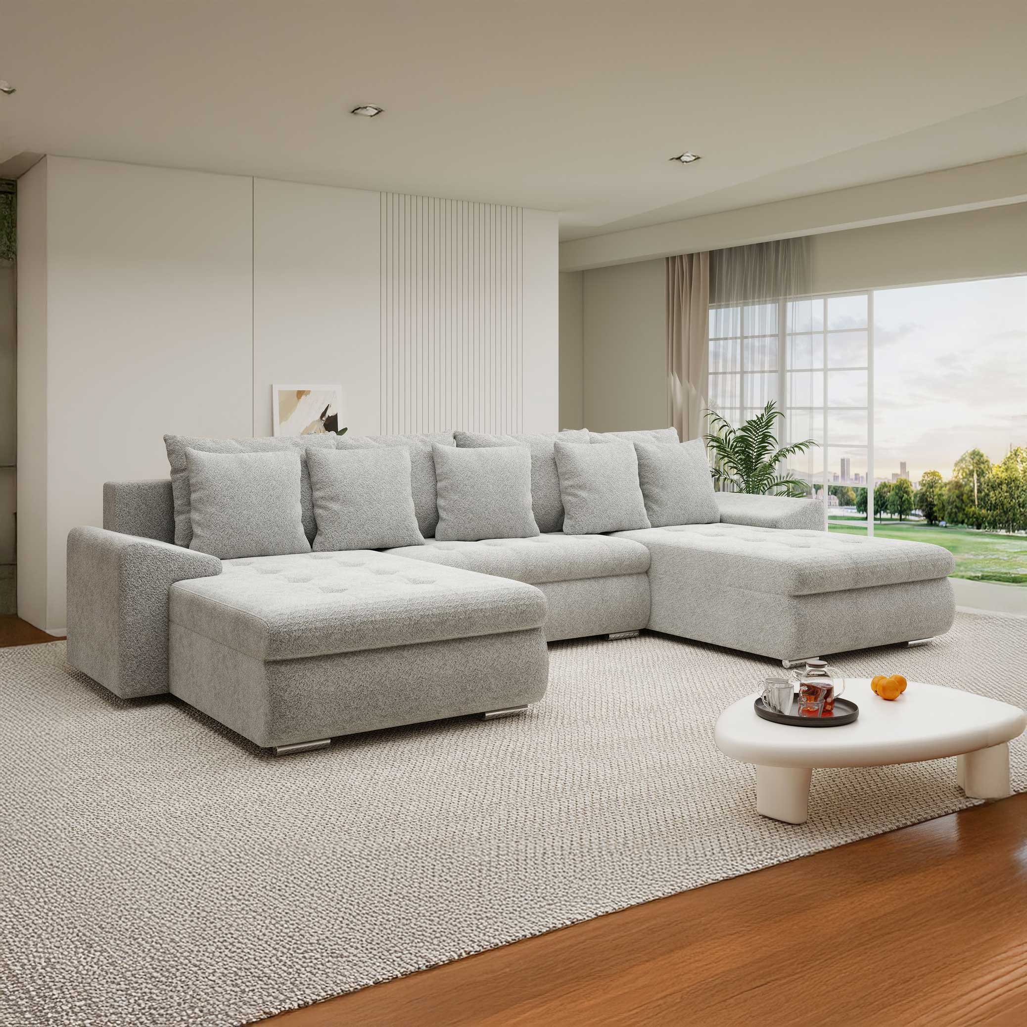Colțar extensibil dumonde cu ladă de depozitare si sezut confortabil din spuma high-density, Leonardo U Arena Gri 15 360x185 cm