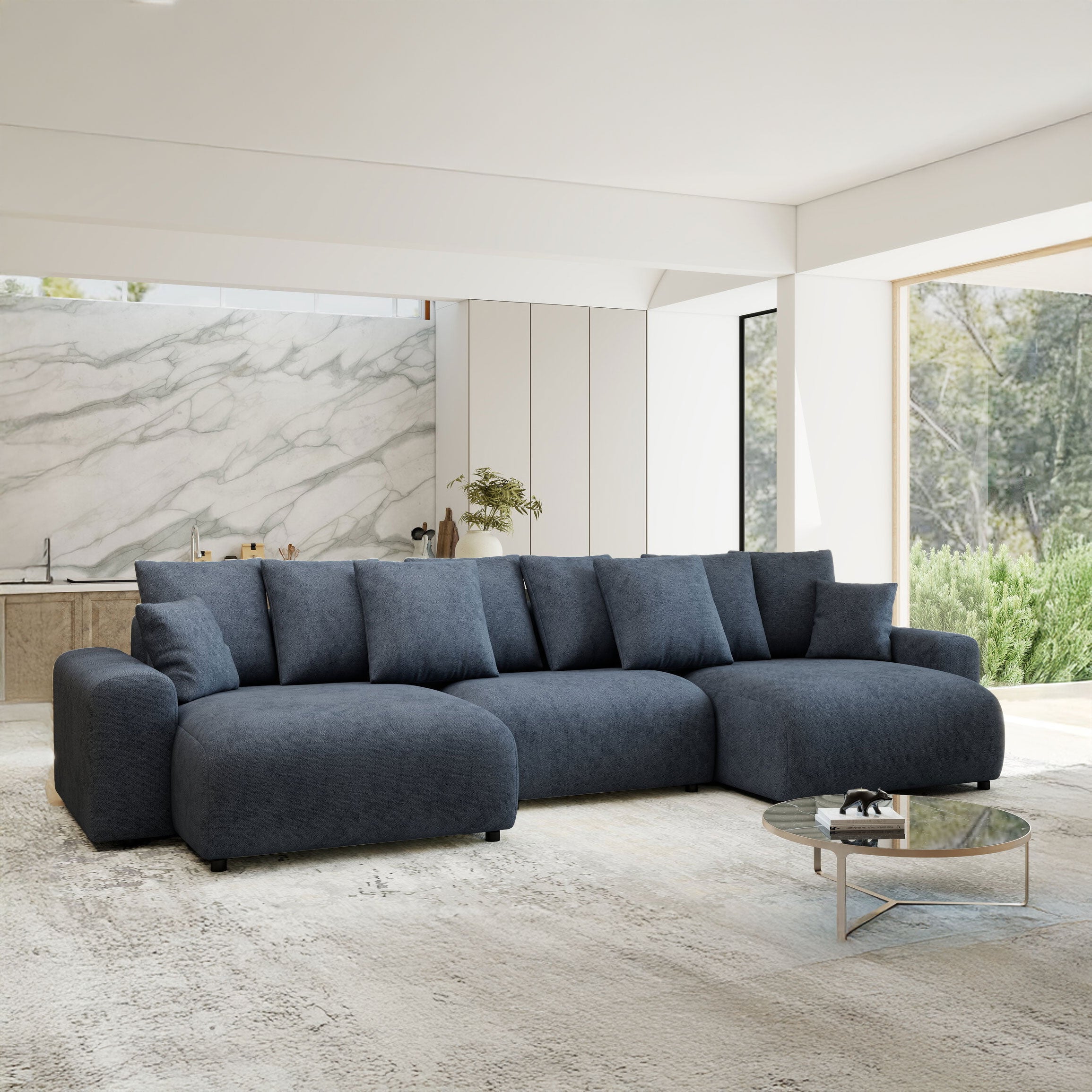 Colțar extensibil dumonde cu ladă de depozitare si sezut confortabil din spuma HR, Luma U Enjoy Antracit 336x140 cm