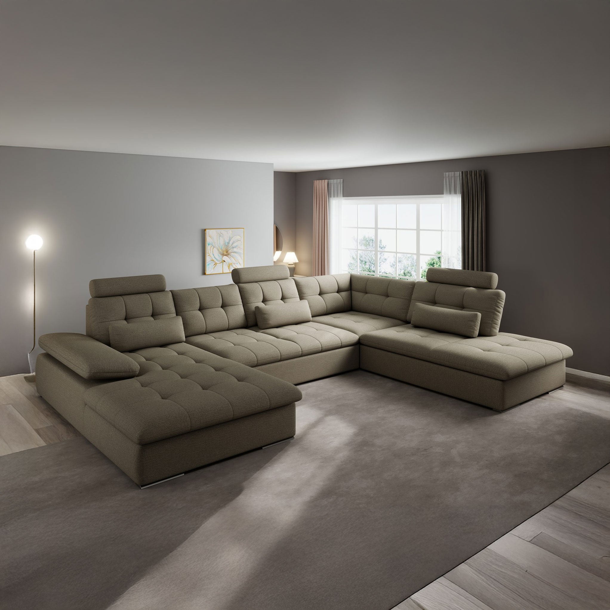 Colțar dumonde fix cu șezut confortabil din spumă High-Density, Merkur maro 324x218 cm