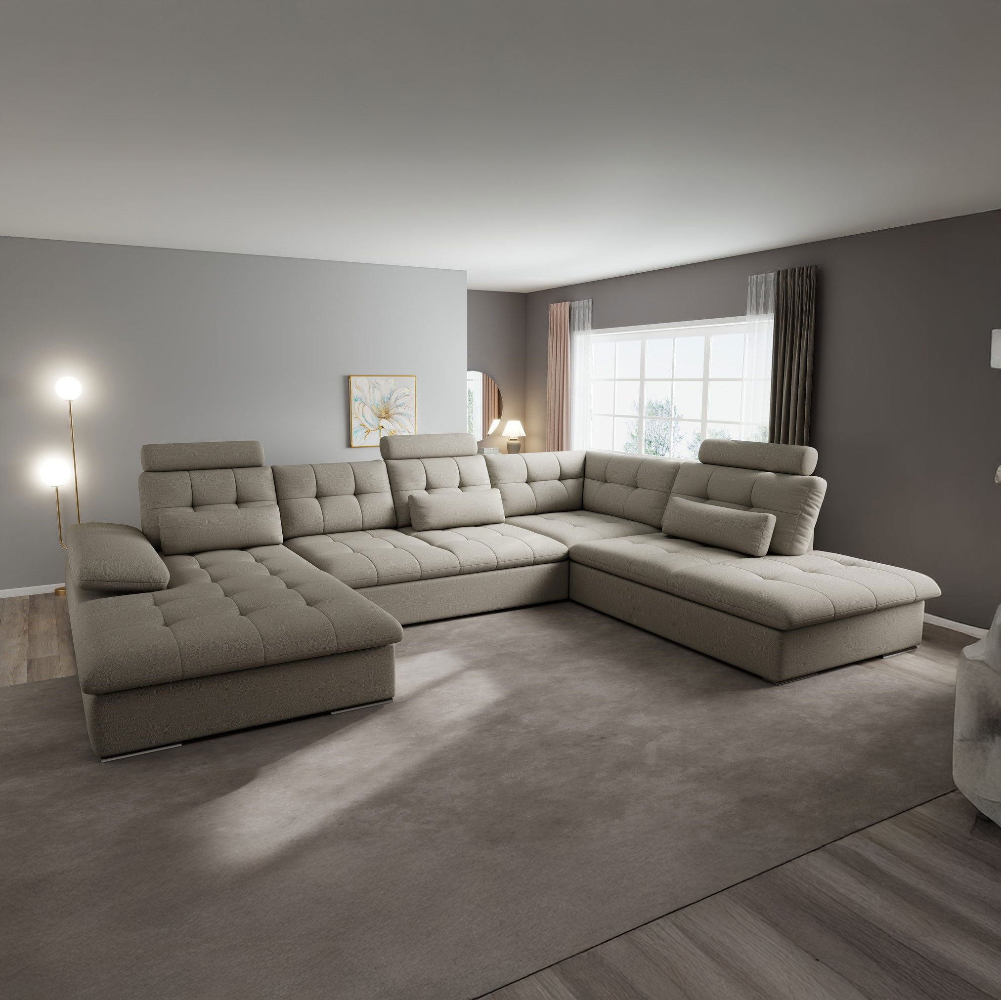 Colțar dumonde fix cu șezut confortabil din spumă High-Density, Merkur bej 324x218 cm
