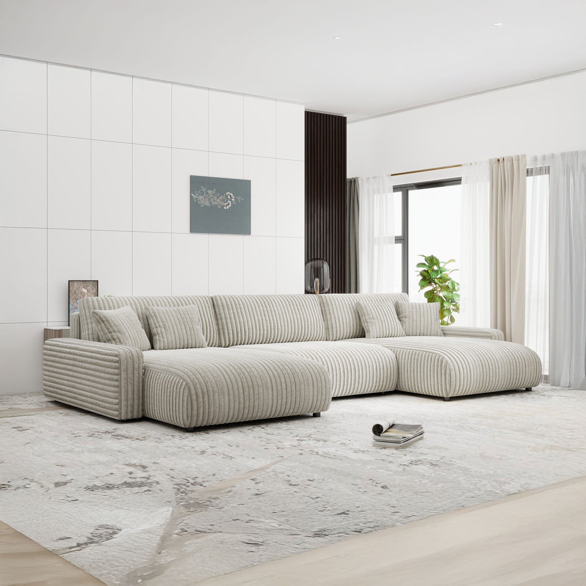Colțar dumonde fix cu șezut confortabil din spumă High-Density, Sara gri- Tilia 332x170 cm