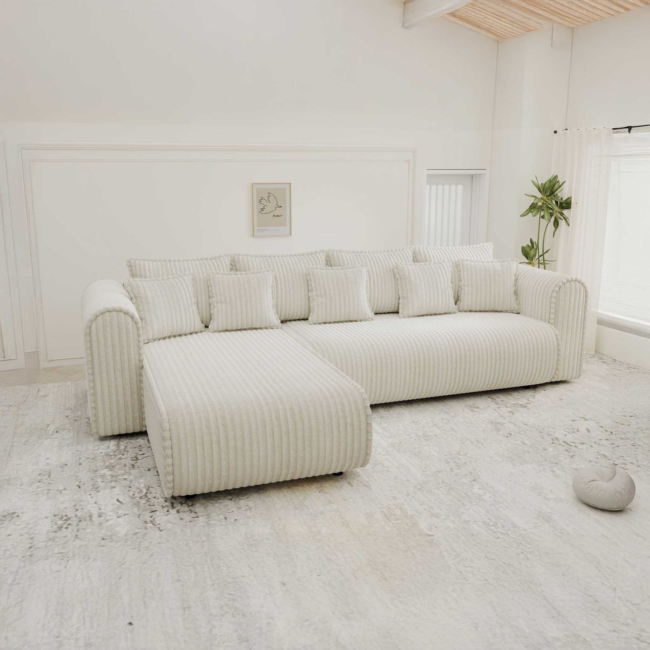 Colțar extensibil dumonde cu ladă de depozitare si sezut confortabil din spuma high-density, Monaco XL Tilia Crem 340x185 cm