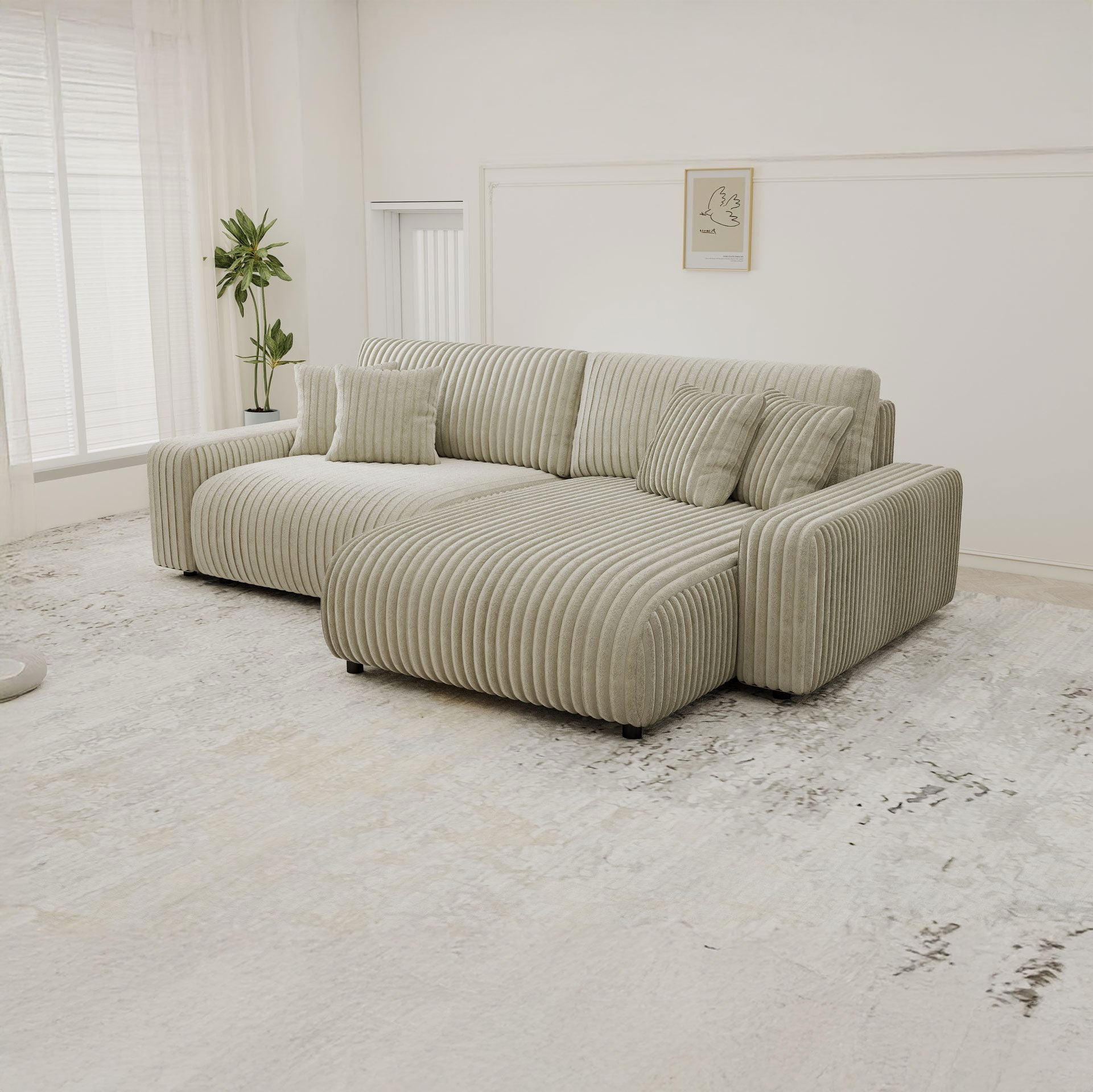 Colțar dumonde fix cu șezut confortabil din spumă High-Density, Sara Vito bej 234x170 cm