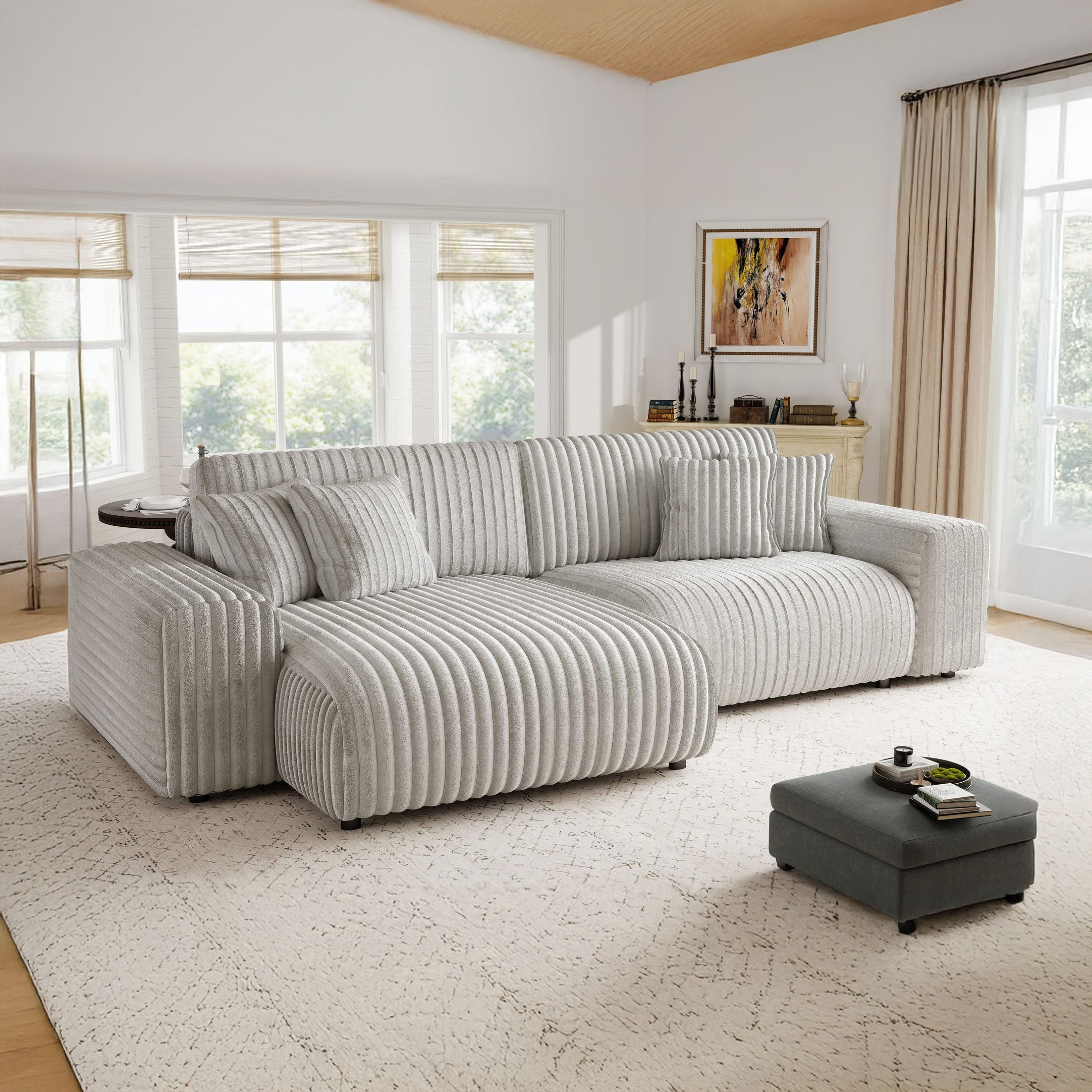 Colțar dumonde fix cu șezut confortabil din spumă High-Density, Sarina gri 255x168 cm