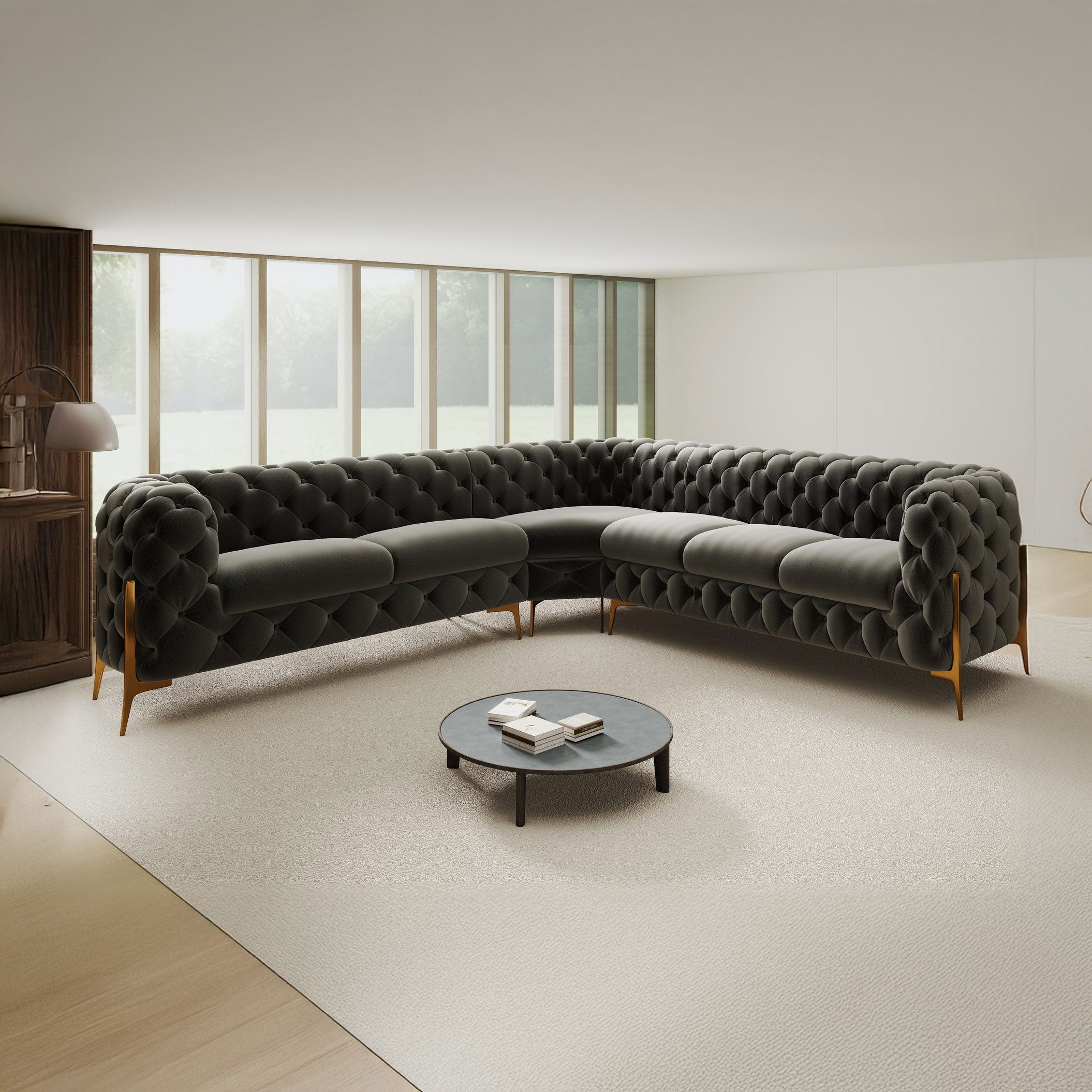 Colțar dumonde fix cu șezut confortabil din spumă High-Density, Chelsea gri 323x264 cm