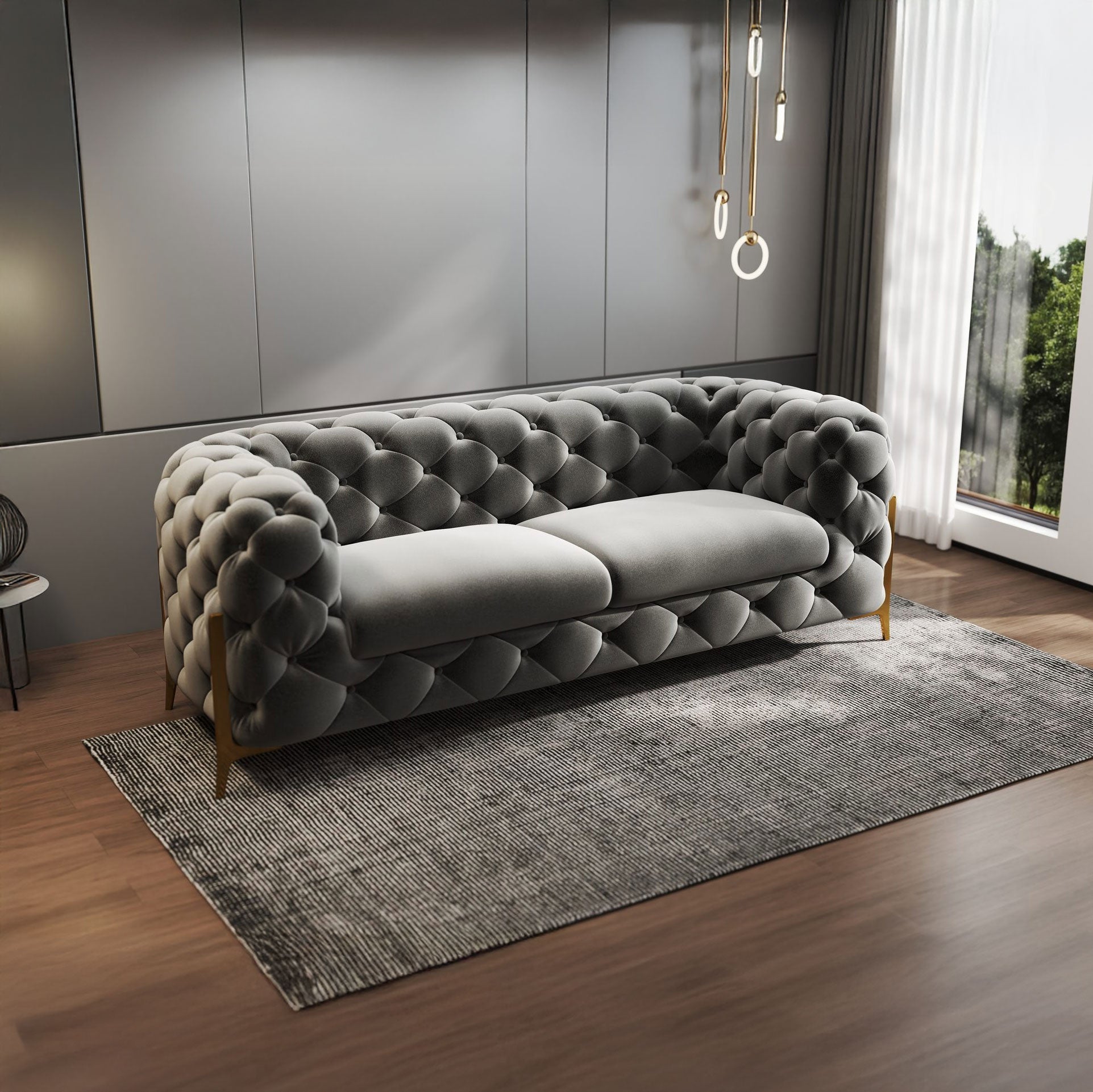 Canapea dumonde fixă cu șezut confortabil din spumă High-Density, Chelsea gri 225x100 cm