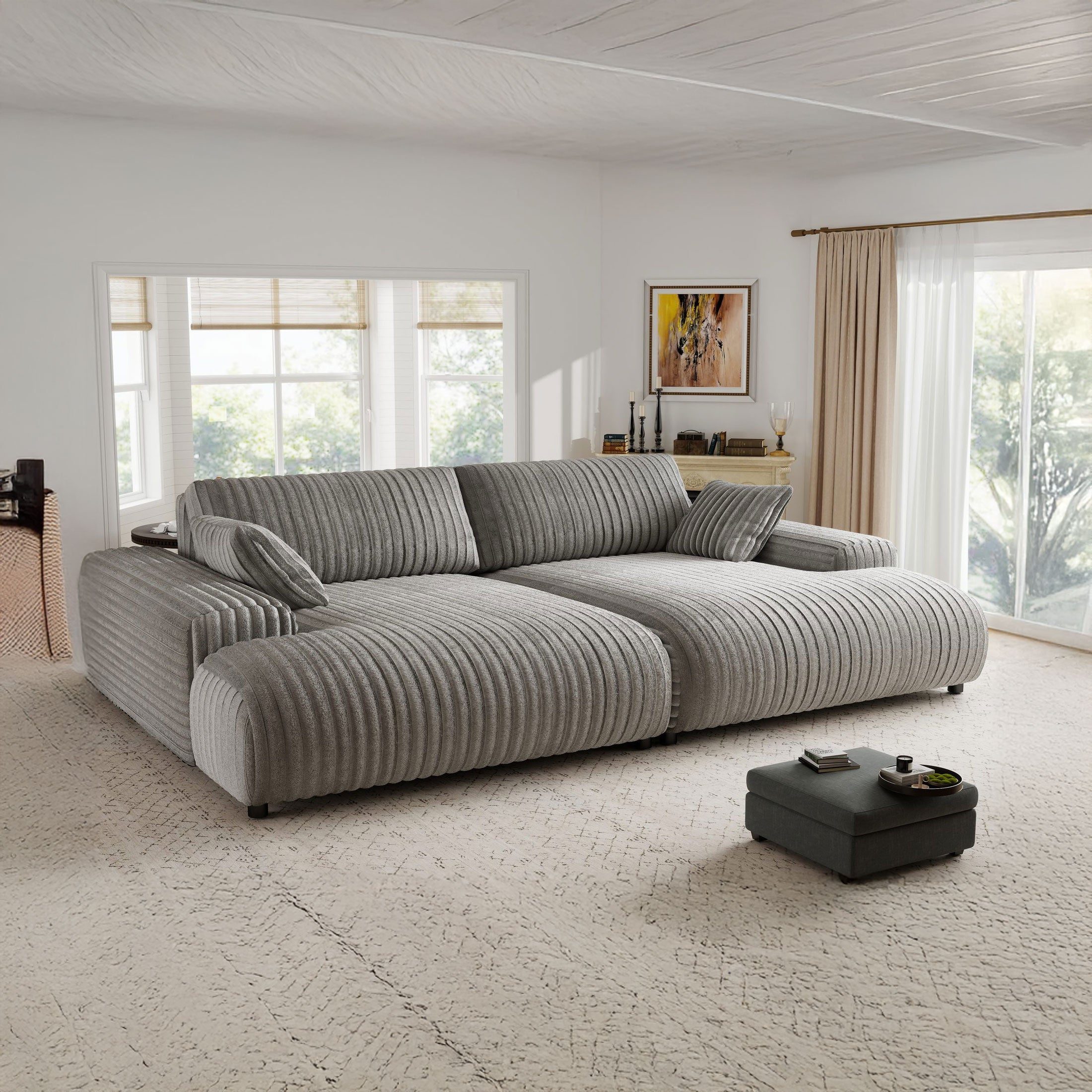 Canapea dumonde fixă cu șezut confortabil din spumă High-Density, Hudson Vito gri 03 237x144 cm