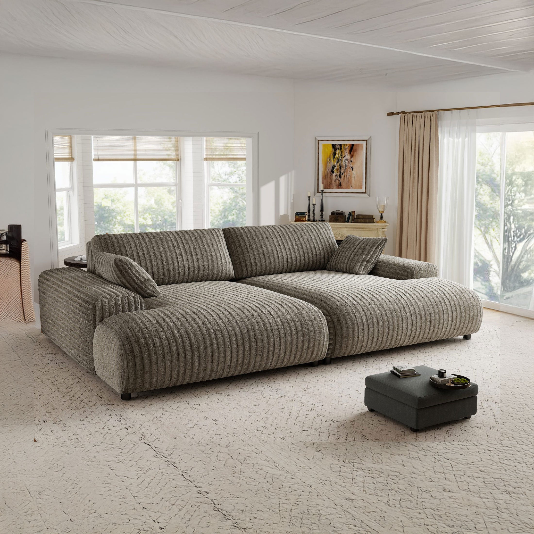 Canapea dumonde fixă cu șezut confortabil din spumă High-Density, Hudson Vito gri 237x144 cm