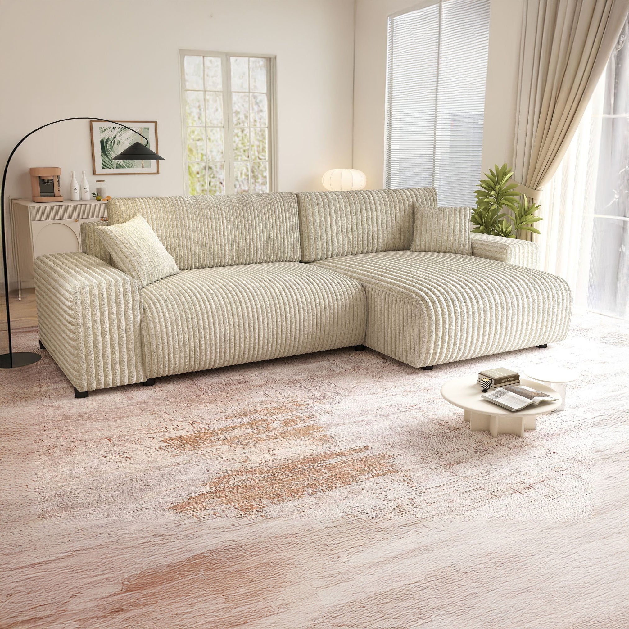 Canapea dumonde fixă cu șezut confortabil din spumă High-Density, Justin Tilia bej 03 237x144 cm