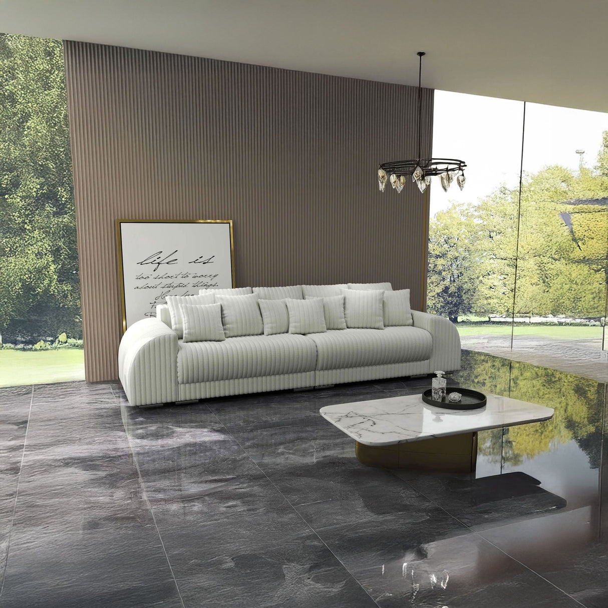 Canapea extensibilă dumonde cu 2 lăzi de depozitare si sezut confortabil din spuma HR, Verona Ambiance Ivory 310x100 cm Fabrica