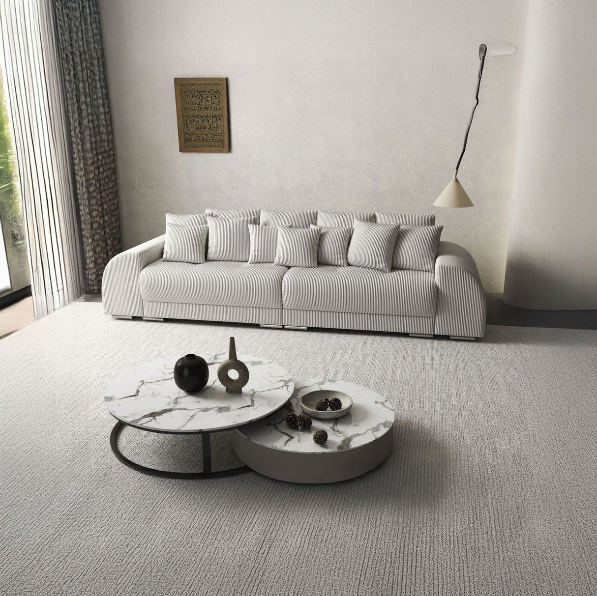 Canapea extensibilă dumonde cu 2 lăzi de depozitare si sezut confortabil din spuma HR, Verona Zoom Light Grey 310x100 cm Fabrica