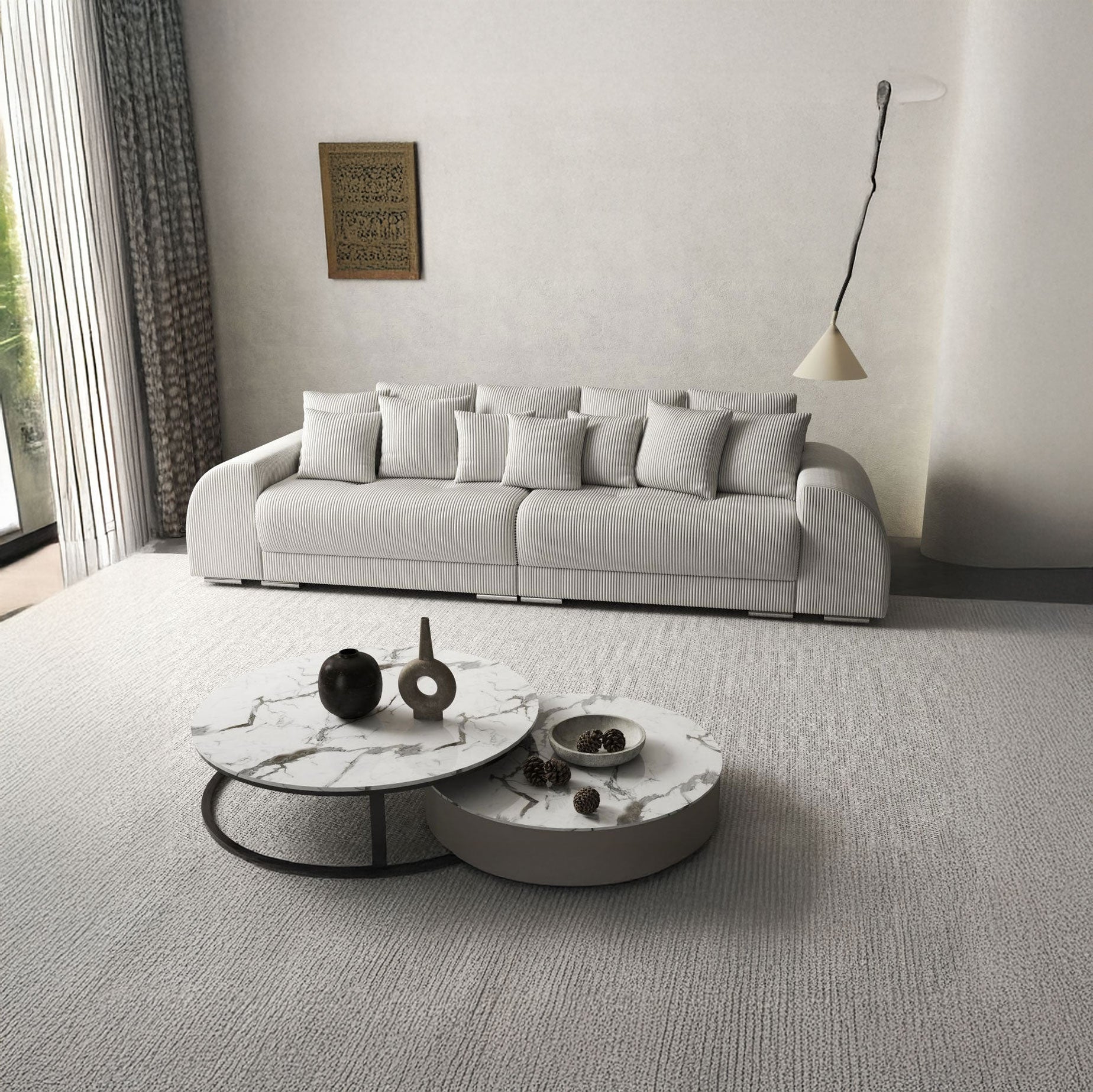 Canapea extensibilă dumonde cu 2 lăzi de depozitare si sezut confortabil din spuma HR, Verona Zoom Light Grey 310x100 cm Fabrica