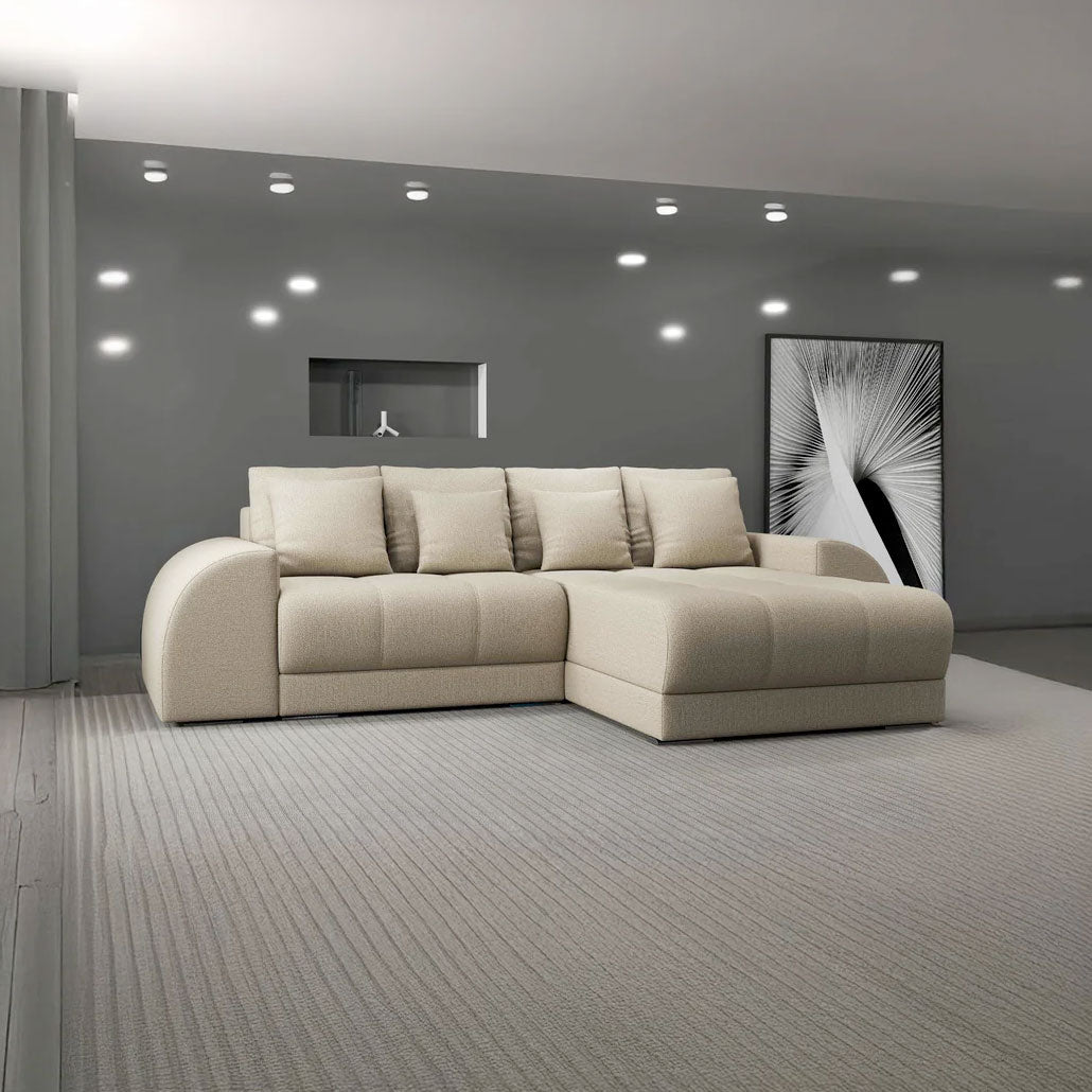 Colțar extensibil dumonde cu ladă de depozitare si sezut confortabil din spuma HR, Verona Enjoy Beige II 290x185 cm