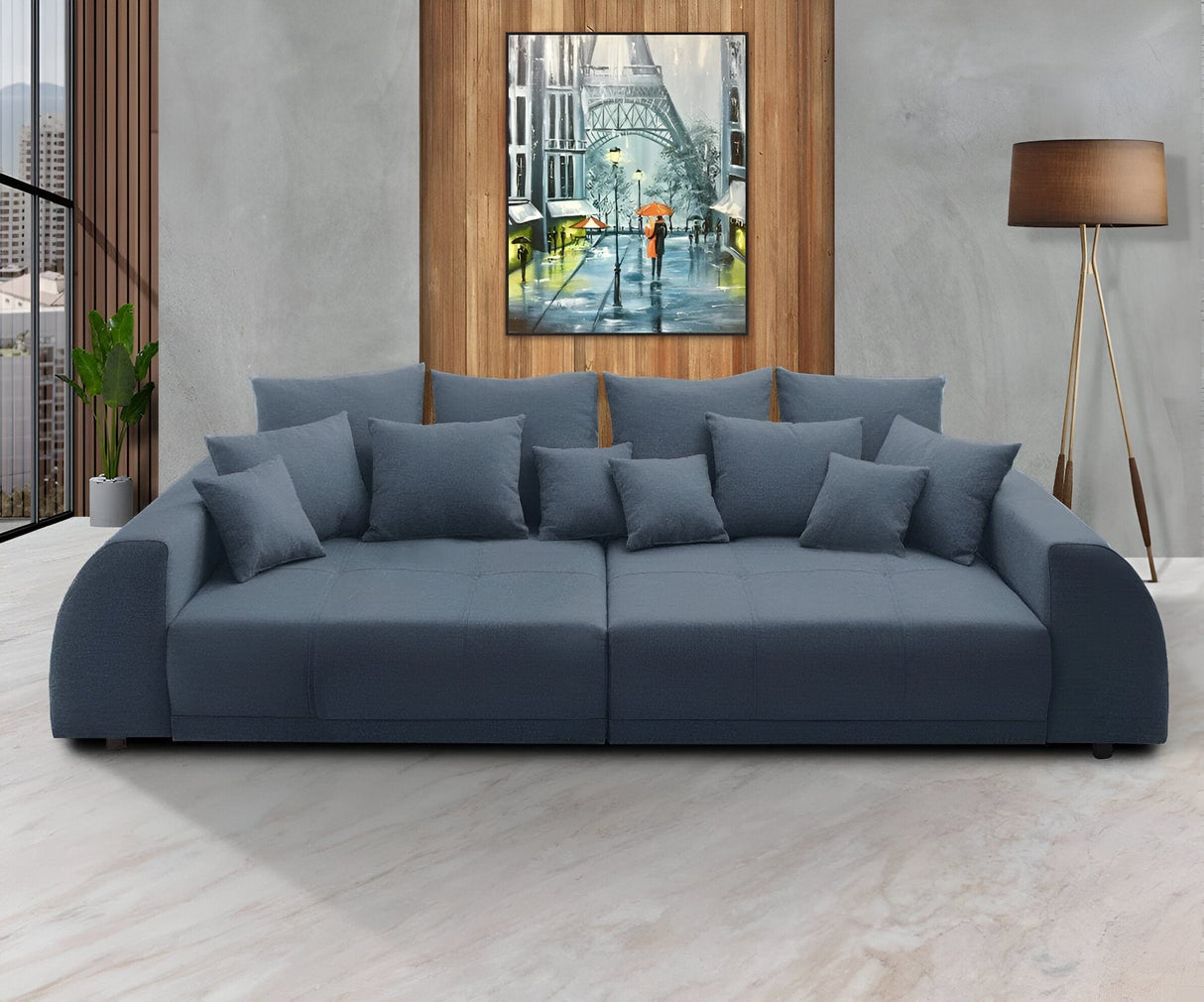 Canapea extensibilă dumonde cu 2 lăzi de depozitare si sezut confortabil din spuma HR, Big Sofa Verona Blue 310x100 cm