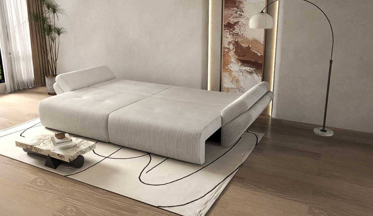 Canapea extensibilă dumonde cu ladă de depozitare si sezut confortabil din spuma HR, Berlin Zoom Grey 300x100 cm Fabrica