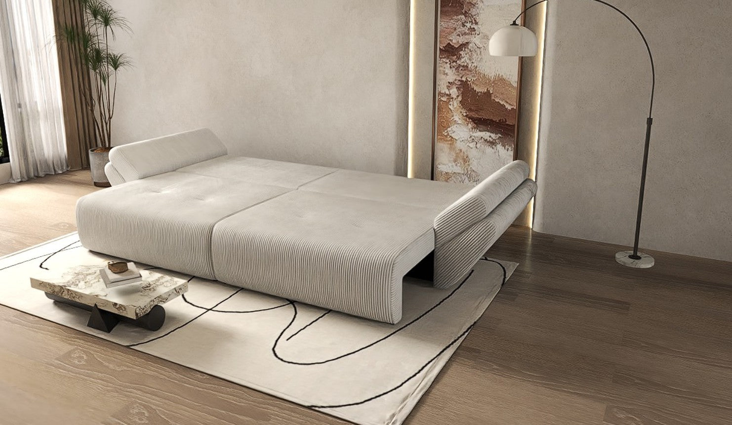 Canapea extensibilă dumonde cu ladă de depozitare si sezut confortabil din spuma HR, Berlin Zoom Bej 300x100 cm Fabrica