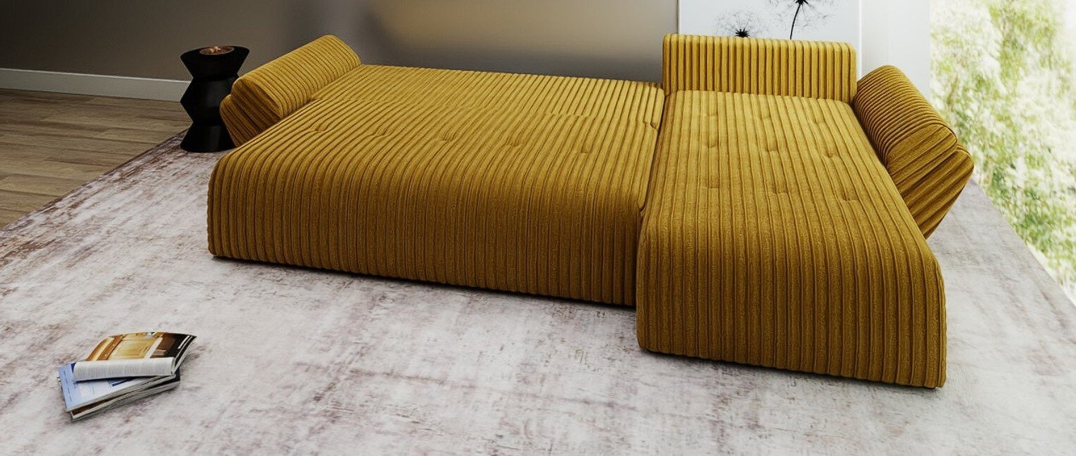 Colțar extensibil dumonde cu ladă de depozitare Berlin XL Ambience Mustar II 350x185 cm