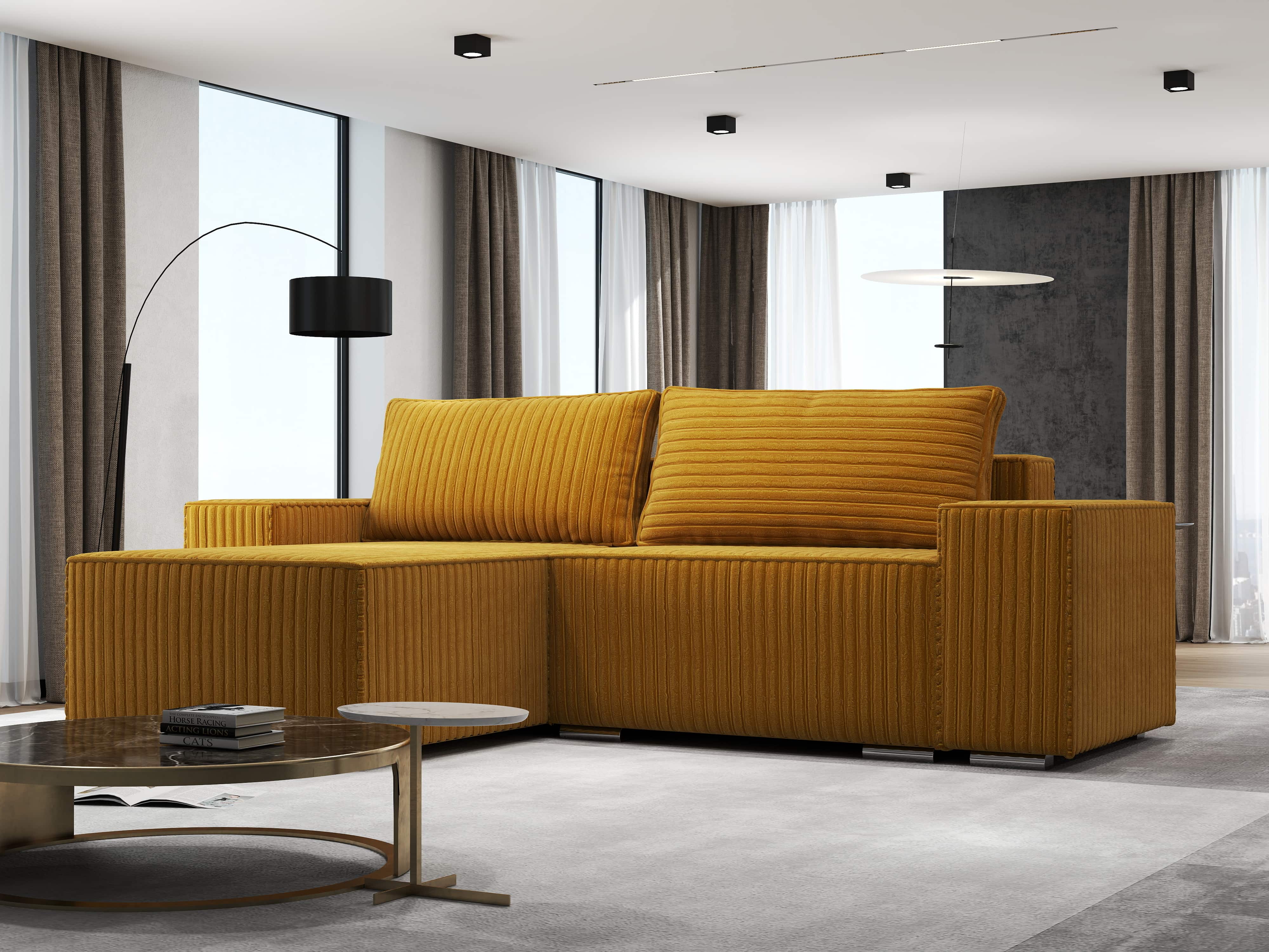 Colțar extensibil dumonde cu ladă de depozitare si sezut confortabil din spuma HR, Dream Ambience Mustar 290x185 cm Fabrica