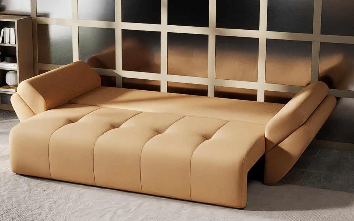 Canapea extensibilă dumonde cu ladă de depozitare si sezut confortabil din spuma HR, Berlin Mango 250x100 cm Fabrica