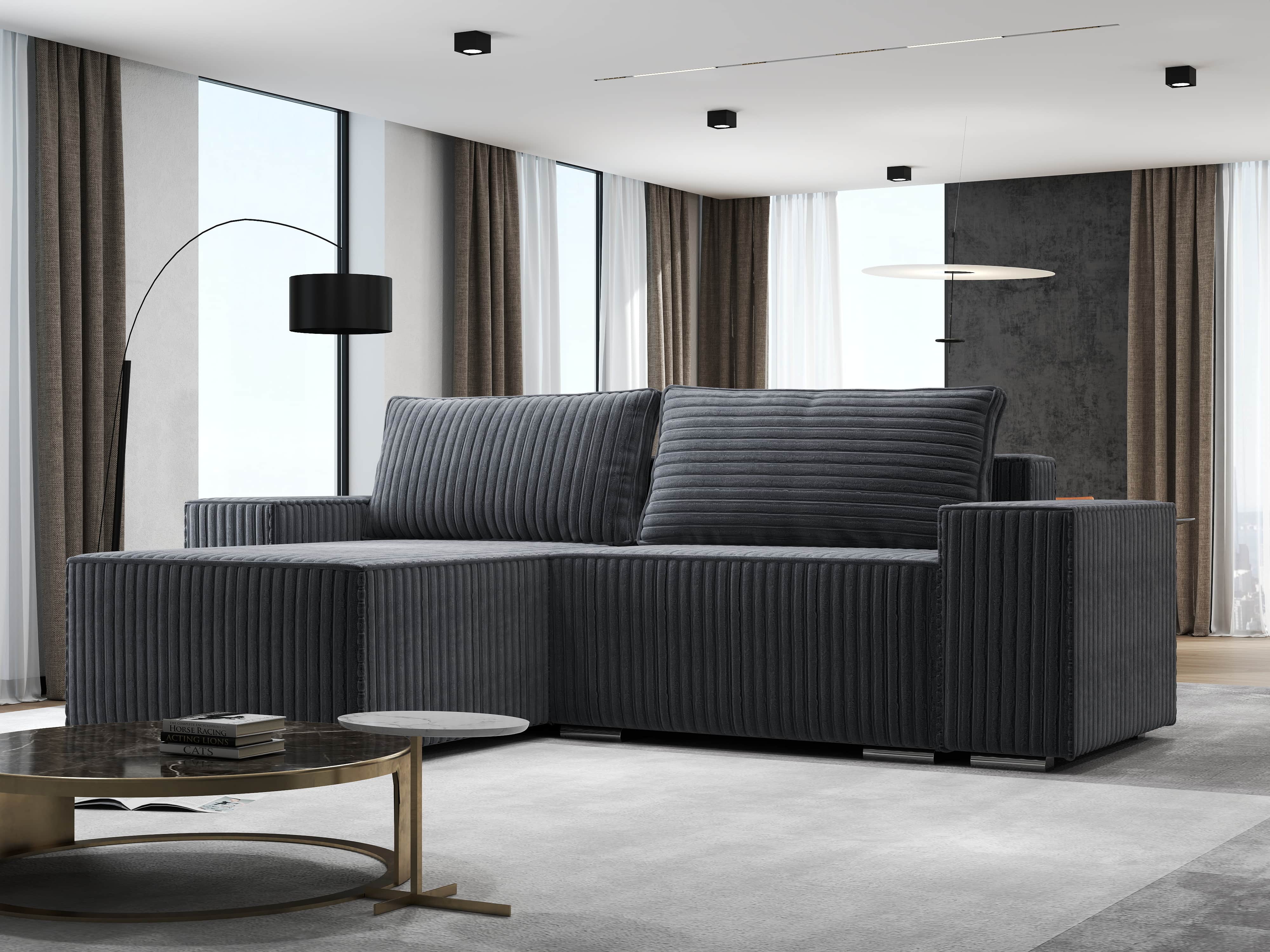 Colțar extensibil dumonde cu ladă de depozitare si sezut confortabil din spuma HR, Dream Ambience Gri 290x185 cm Fabrica