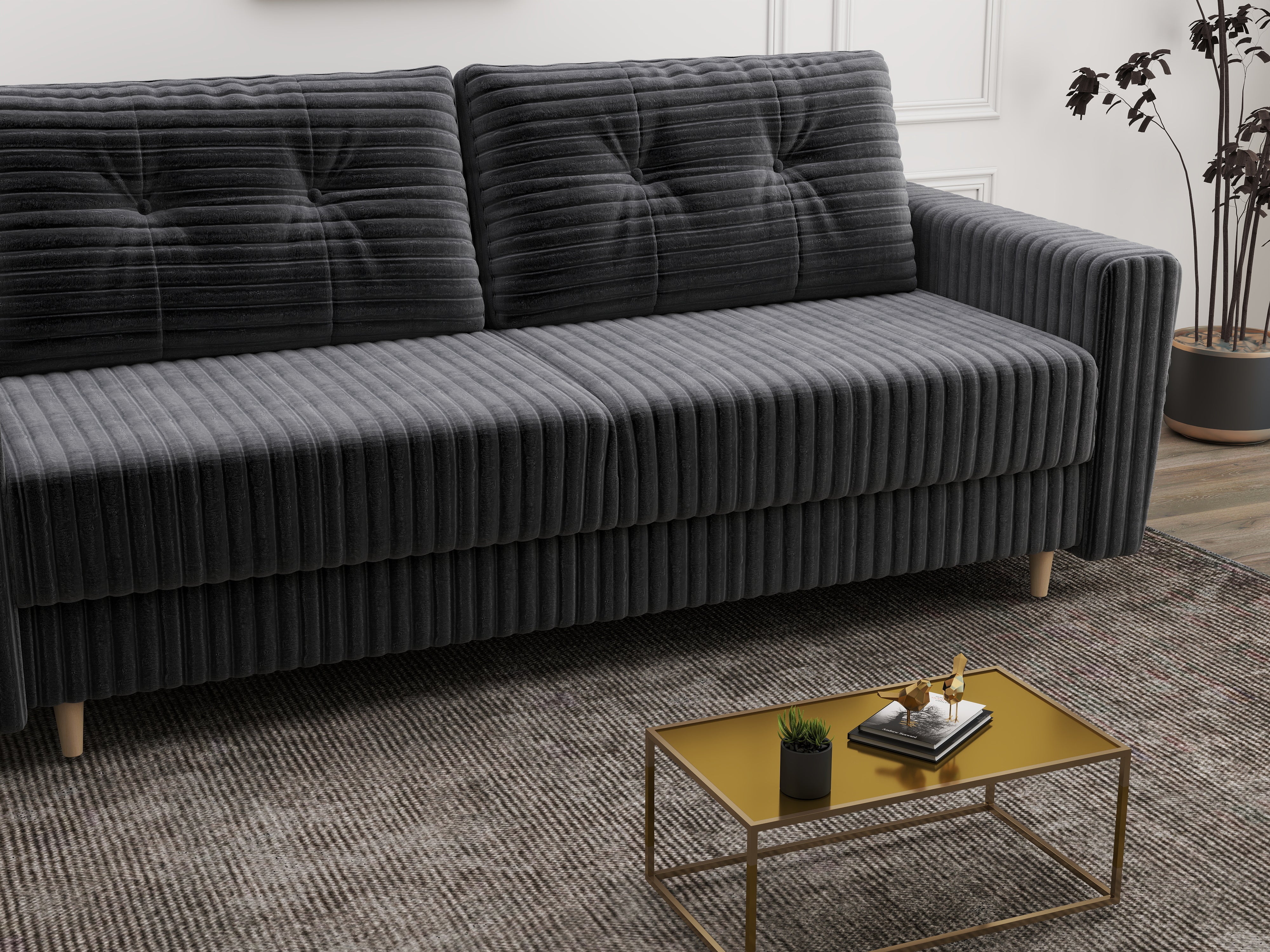 Canapea extensibilă dumonde cu ladă de depozitare si sezut confortabil din spuma HR, Summer Ambience Gri 225x100 cm