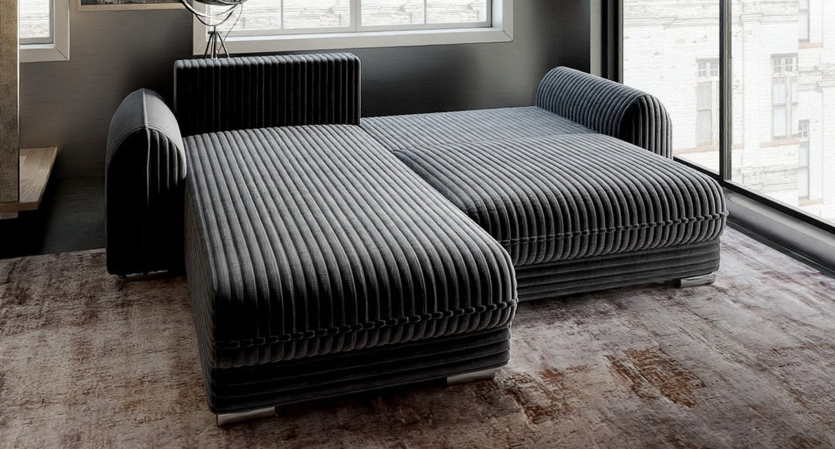 Colțar extensibil dumonde cu ladă de depozitare si sezut confortabil din spuma HR, Denver Ambience Gri 275x185 cm Fabrica