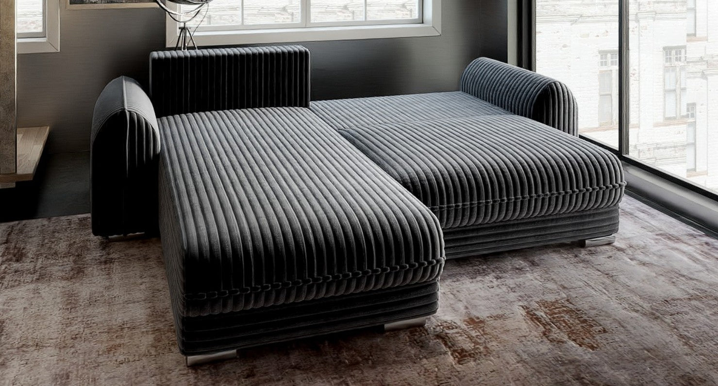 Colțar extensibil dumonde cu ladă de depozitare si sezut confortabil din spuma HR, Denver Ambience Gri 275x185 cm Fabrica