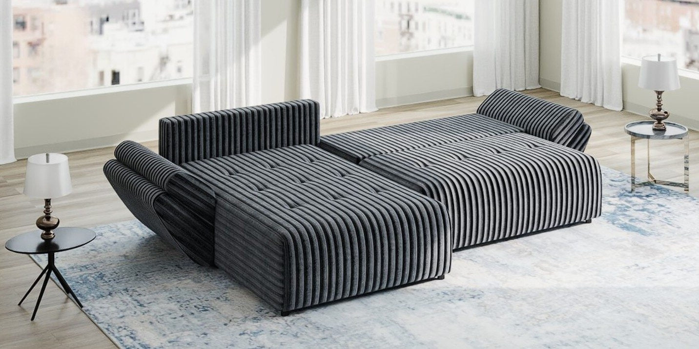 Colțar extensibil dumonde cu ladă de depozitare si sezut confortabil din spuma HR, Berlin Ambience Gri 280x185 cm II