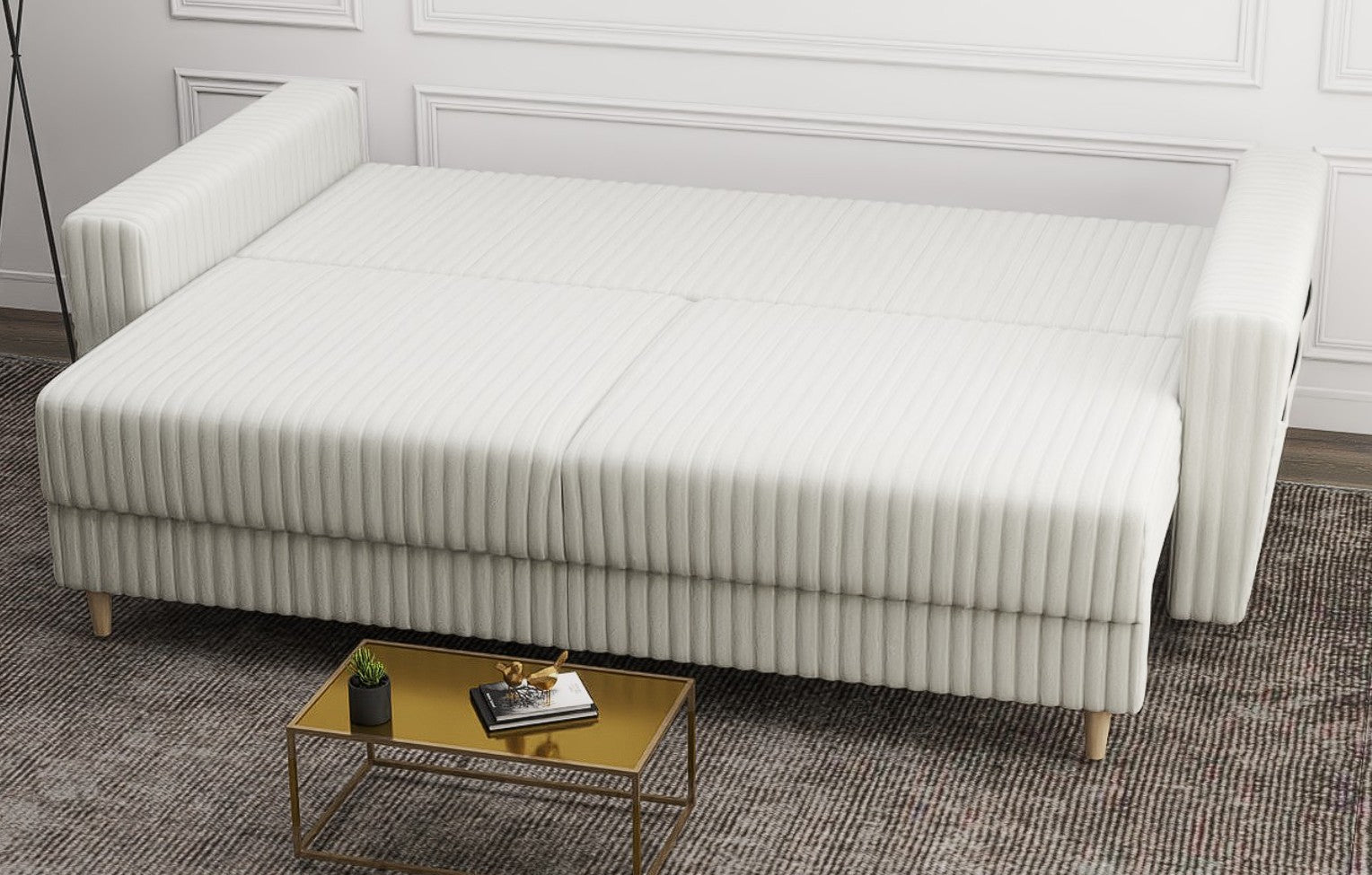 Canapea extensibilă dumonde cu ladă de depozitare si sezut confortabil din spuma HR, Summer Ambience Alb 225x100 cm