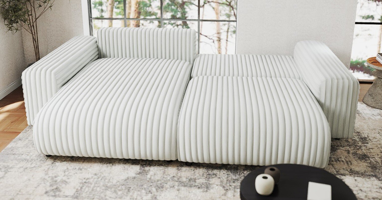 Colțar extensibil dumonde cu ladă de depozitare si sezut confortabil din spuma HR, Sarina Ambience Alb 255x168 cm