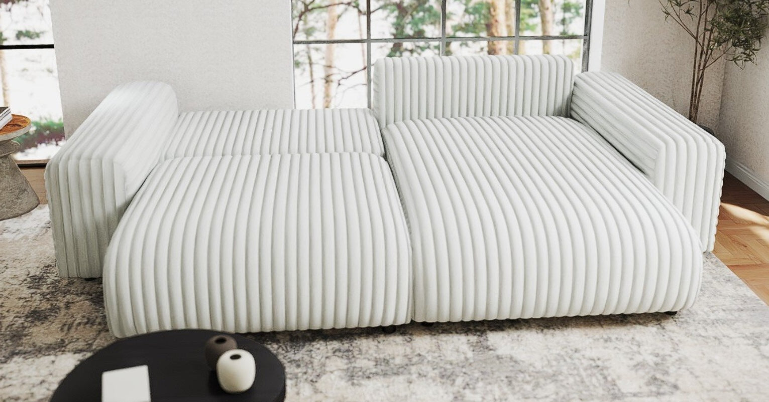 Colțar extensibil dumonde cu ladă de depozitare si sezut confortabil din spuma HR, Sarina Ambience Alb 255x168 cm II