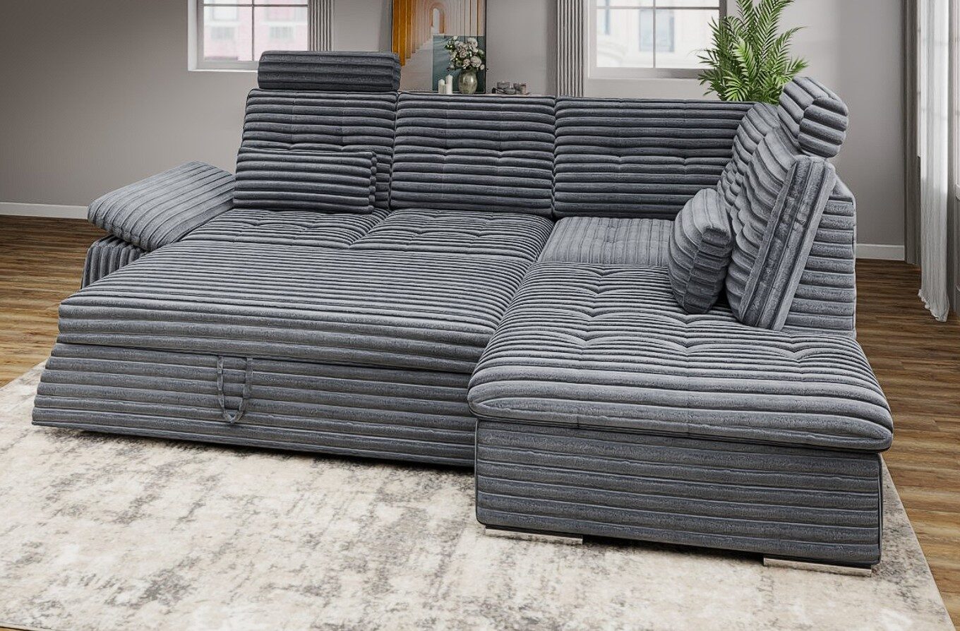 Colțar extensibil dumonde cu ladă de depozitare și șezut confortabil din spumă HR, Merkur XL Ambience Gri 256x217 cm II