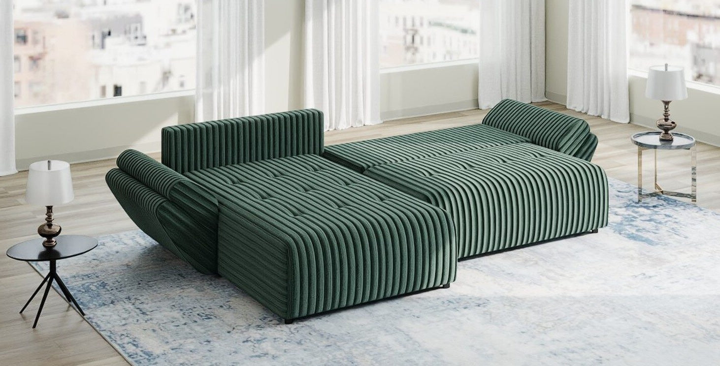 Colțar extensibil dumonde cu ladă de depozitare si sezut confortabil din spuma HR, Berlin Ambience Verde 280x185 cm II