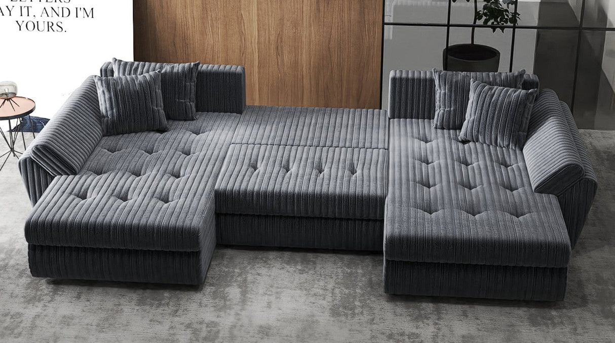 Colțar extensibil dumonde cu ladă de depozitare si sezut confortabil din spuma HR, Berlin U Gri Ambience 380x180 cm Fabrica