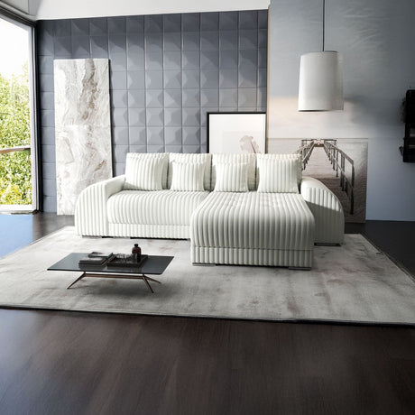 Colțar extensibil dumonde cu ladă de depozitare si sezut confortabil din spuma HR, Verona Ambience Alb II 290x185 cm Fabrica